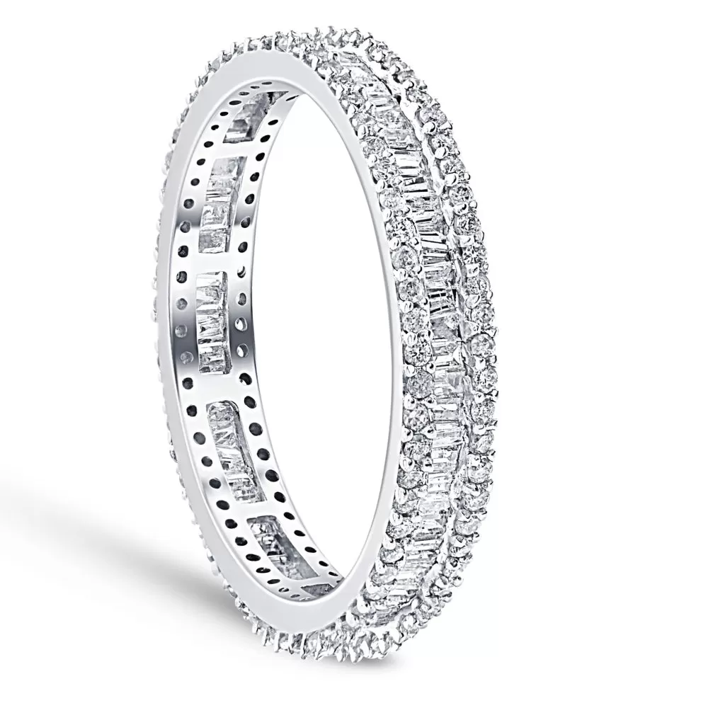 1 1/10 Ct Baguette & Diamond Eternity Ring Wedding Band in White or Yellow Gold