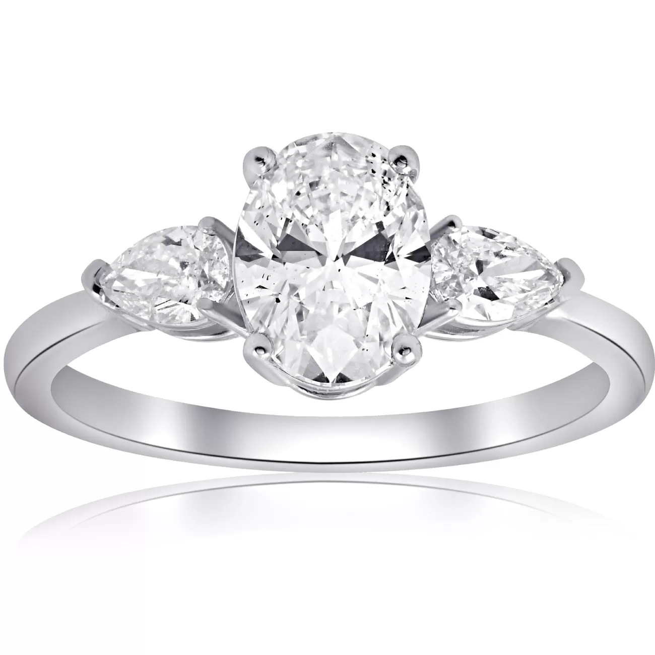 1 1/2CT Oval & Pear Shape Diamond Engagement Ring 14k White Gold