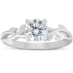 1 1/4 ct Solitaire Moissanite Vine Engagement Ring 14k White Gold