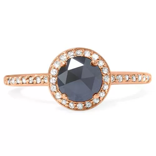 1 1/4ct Black & Diamond Rose Gold Halo Ring 14K