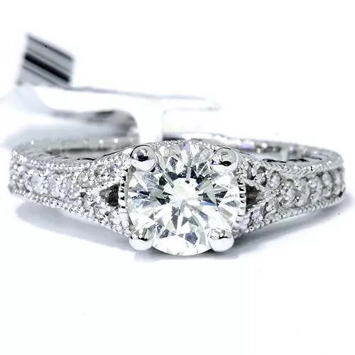 1 1/4ct Vintage Diamond Engagement Ring 14K White Gold