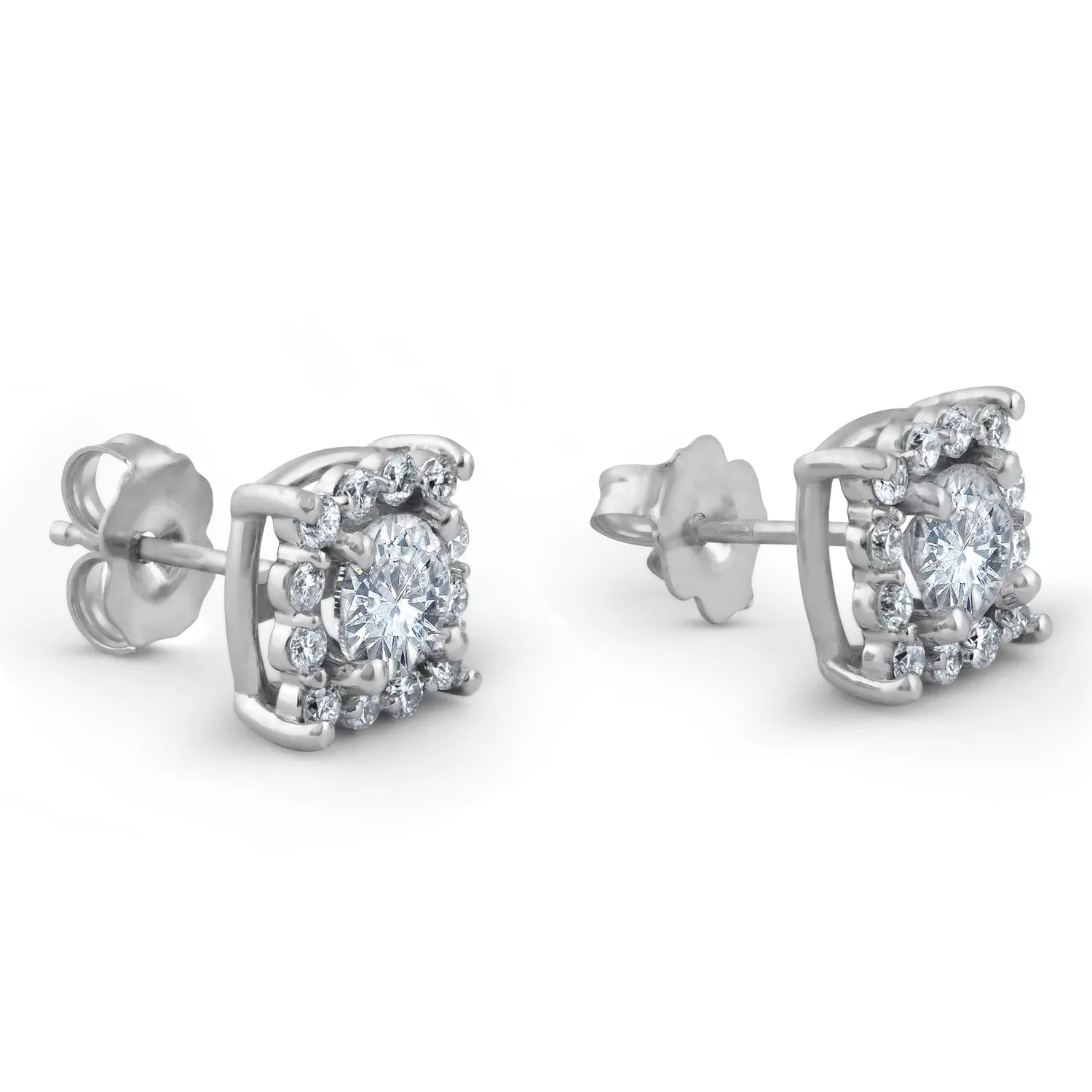 1 3/8ct Cushion Halo Diamond Studs 14K White Gold