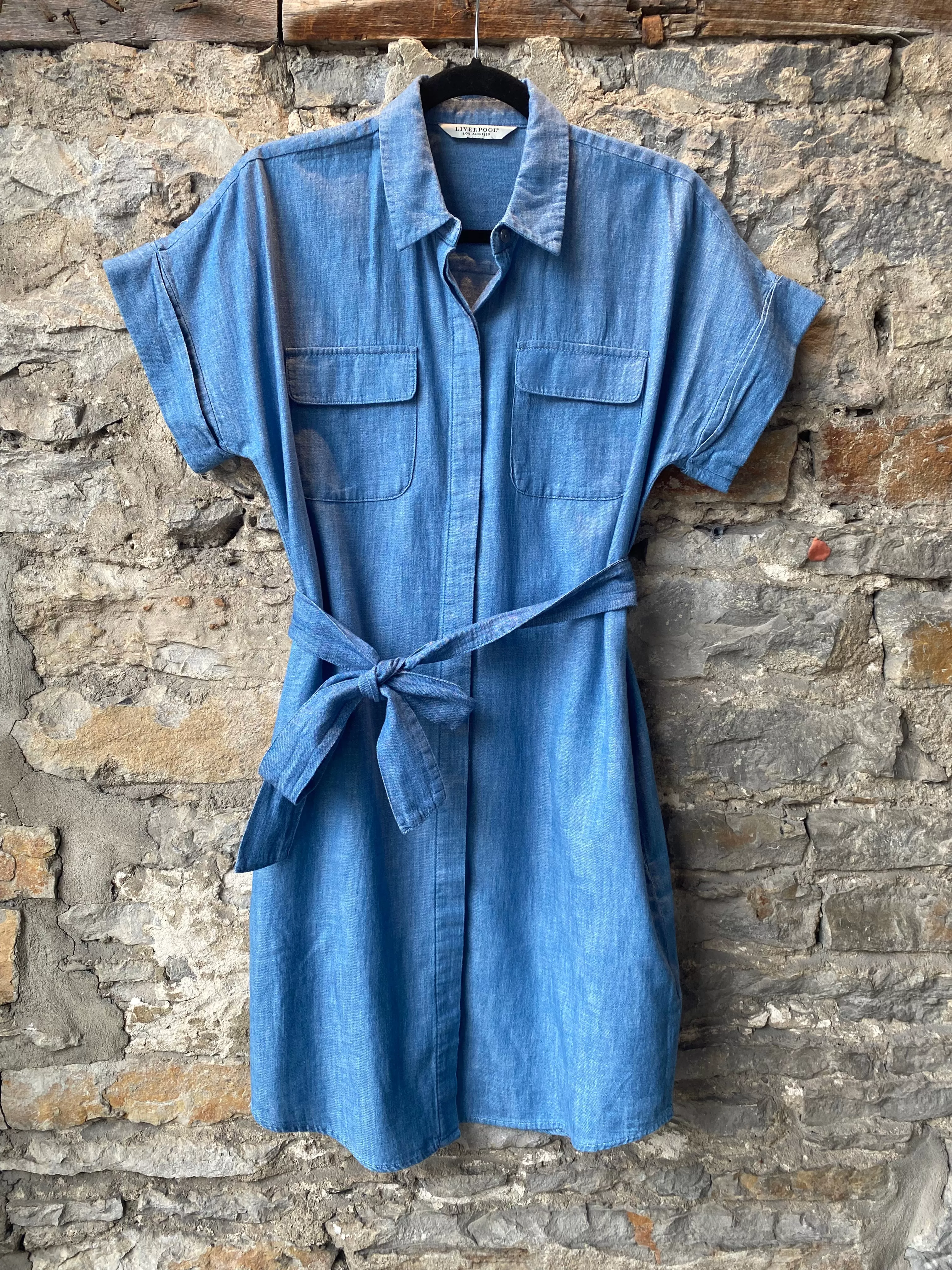 100% Cotton Denim Shirt Dress - Light Blue/ Chambray