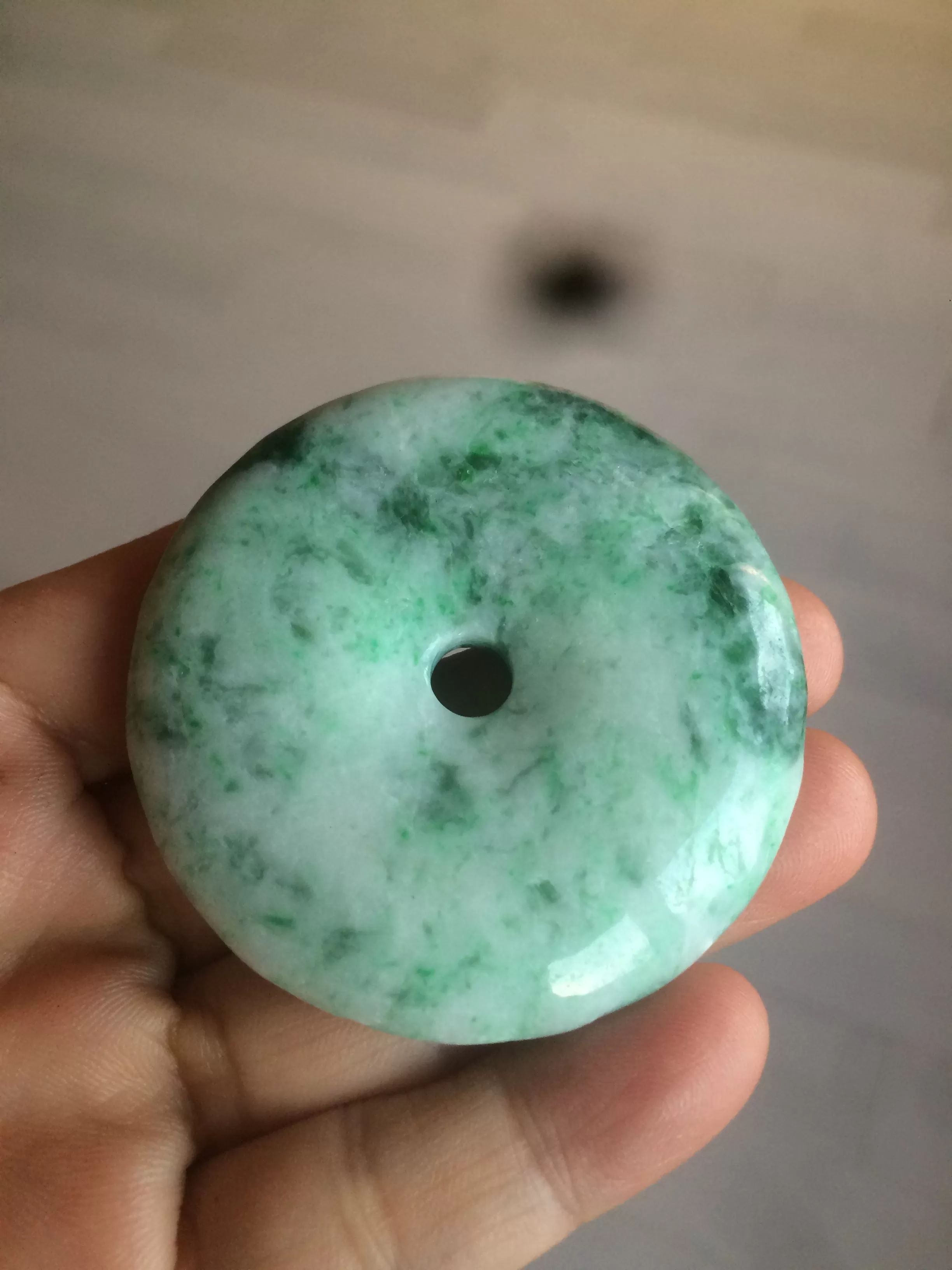 100% Natural sunny green/pink/purple tropical beach jadeite Jade Safety Guardian Button(donut) Pendant/worry stone X123