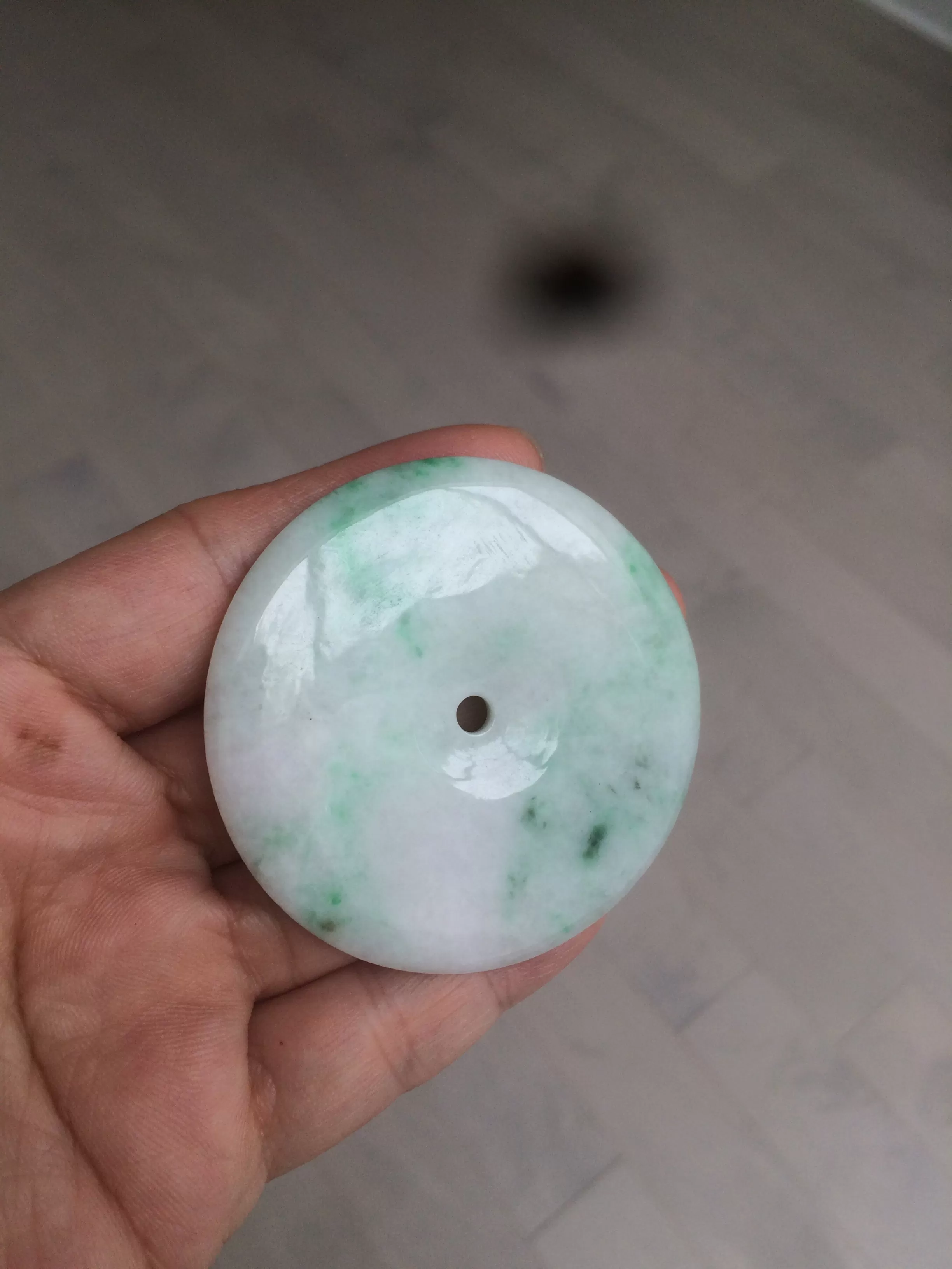 100% Natural sunny green/pink/purple tropical beach jadeite Jade Safety Guardian Button(donut) Pendant/worry stone X123