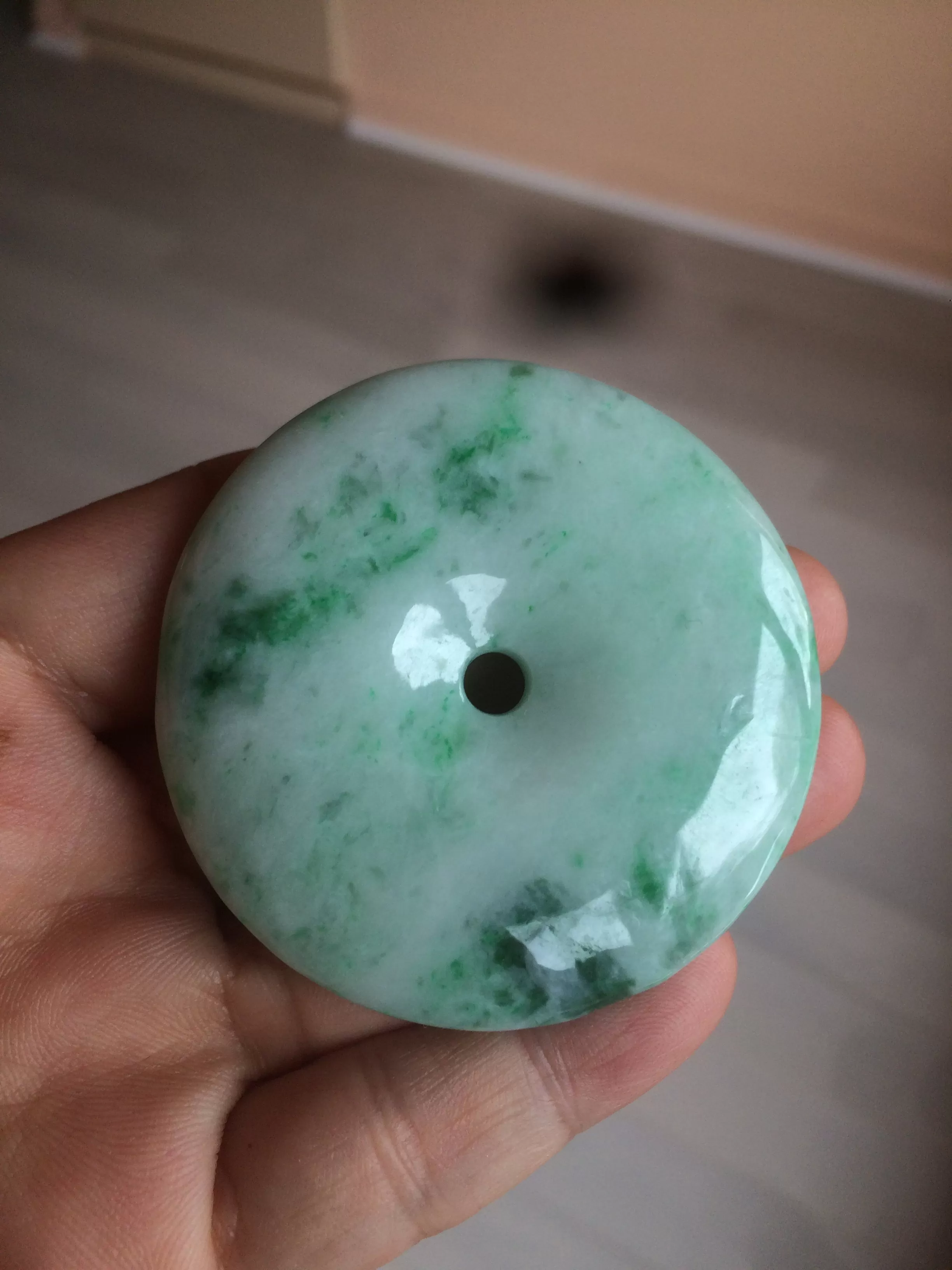 100% Natural sunny green/pink/purple tropical beach jadeite Jade Safety Guardian Button(donut) Pendant/worry stone X123