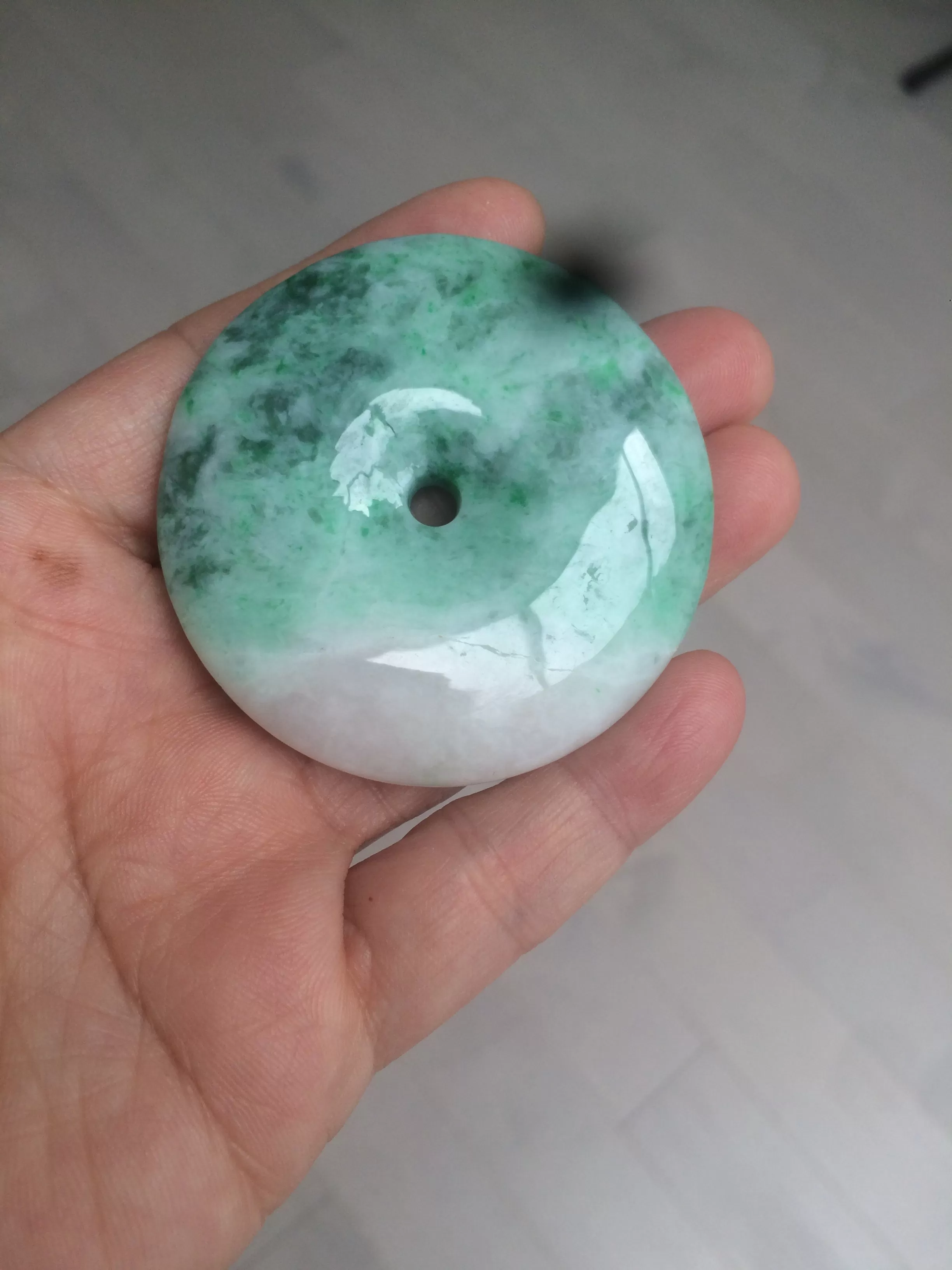 100% Natural sunny green/pink/purple tropical beach jadeite Jade Safety Guardian Button(donut) Pendant/worry stone X123