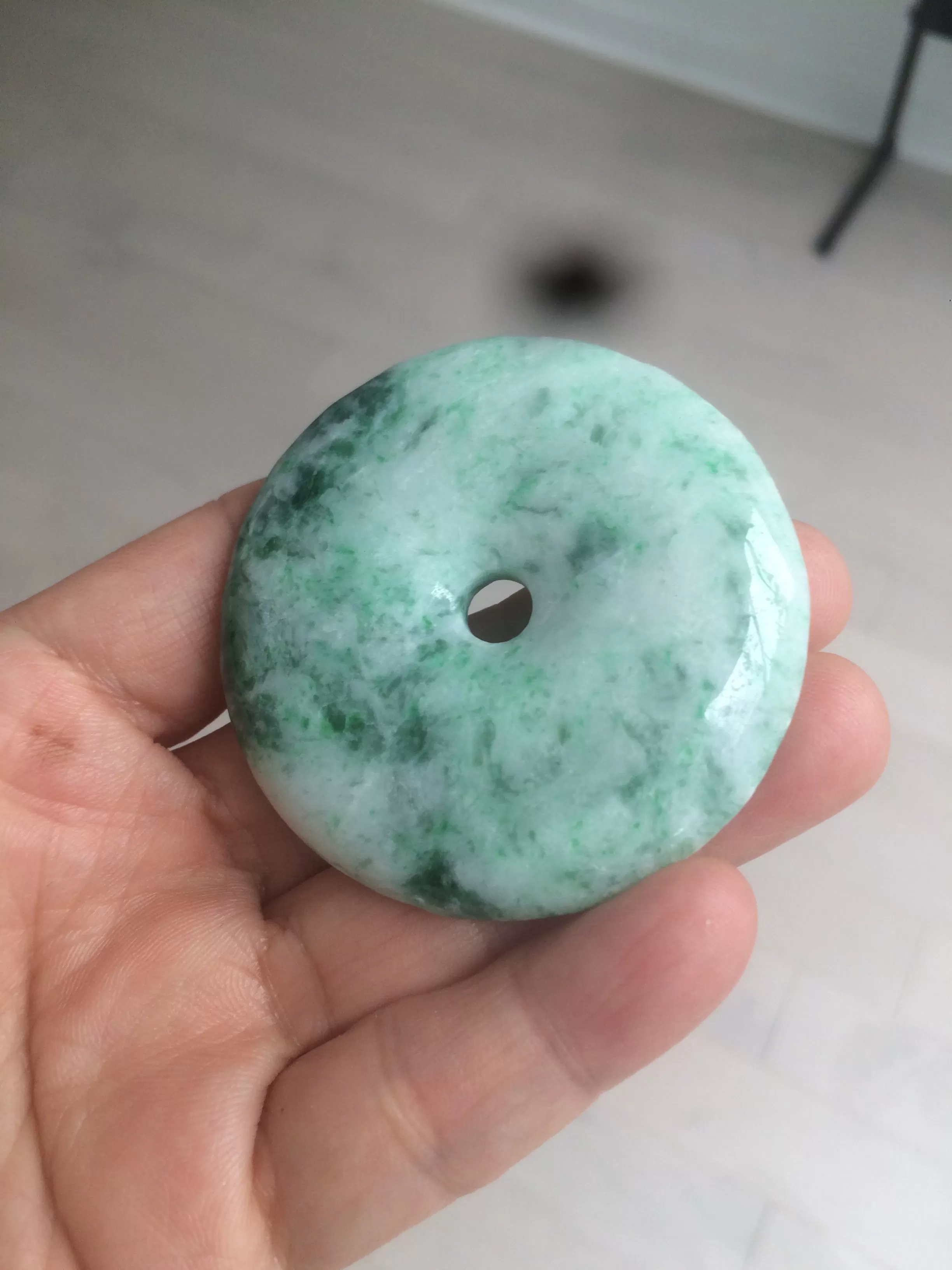 100% Natural sunny green/pink/purple tropical beach jadeite Jade Safety Guardian Button(donut) Pendant/worry stone X123