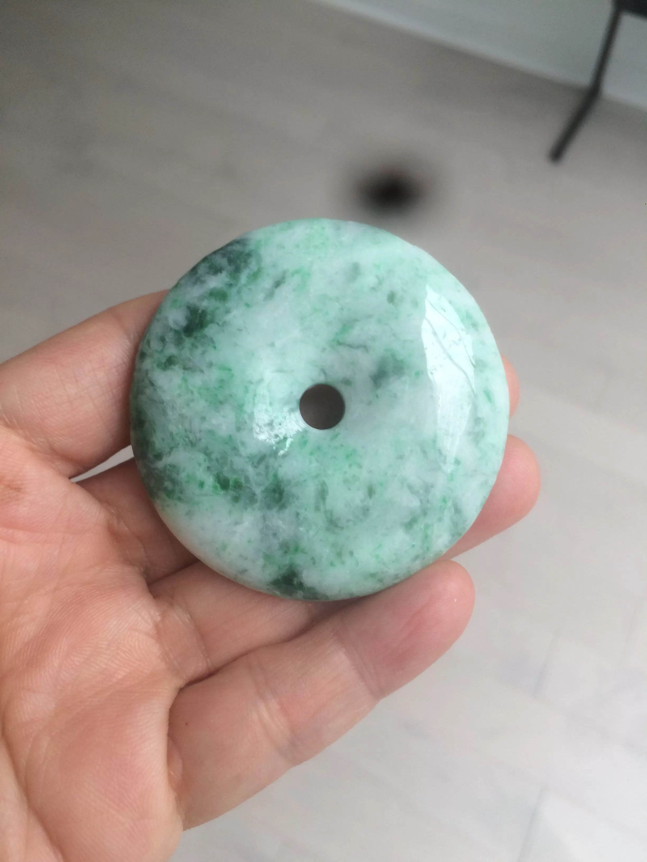 100% Natural sunny green/pink/purple tropical beach jadeite Jade Safety Guardian Button(donut) Pendant/worry stone X123