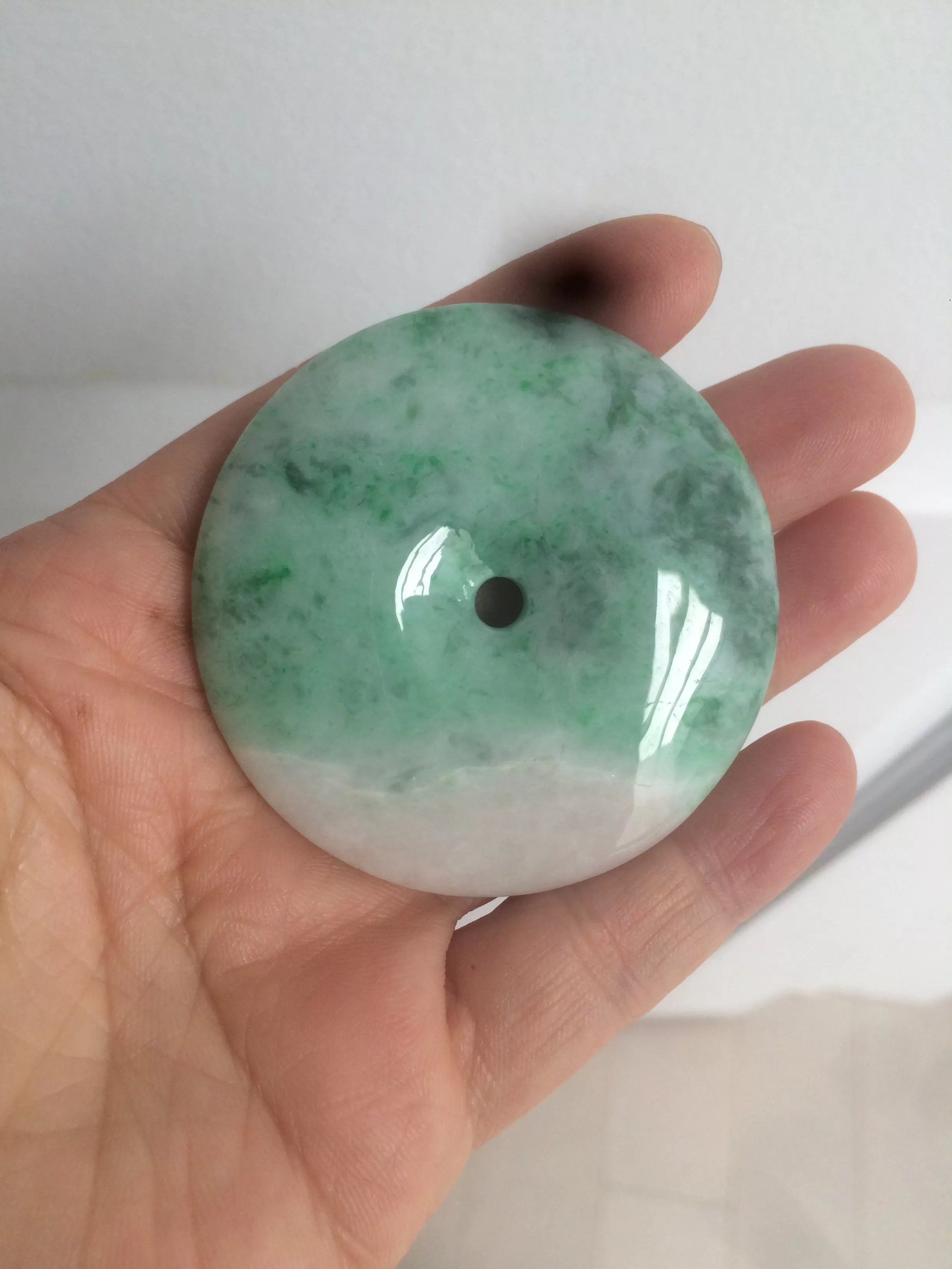 100% Natural sunny green/pink/purple tropical beach jadeite Jade Safety Guardian Button(donut) Pendant/worry stone X123