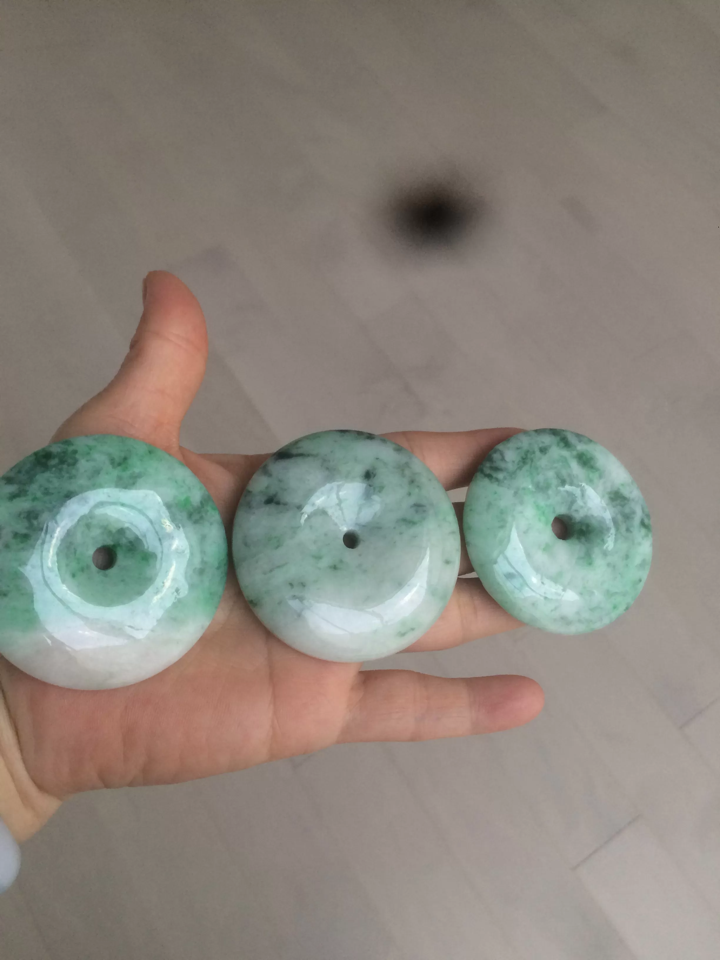 100% Natural sunny green/pink/purple tropical beach jadeite Jade Safety Guardian Button(donut) Pendant/worry stone X123