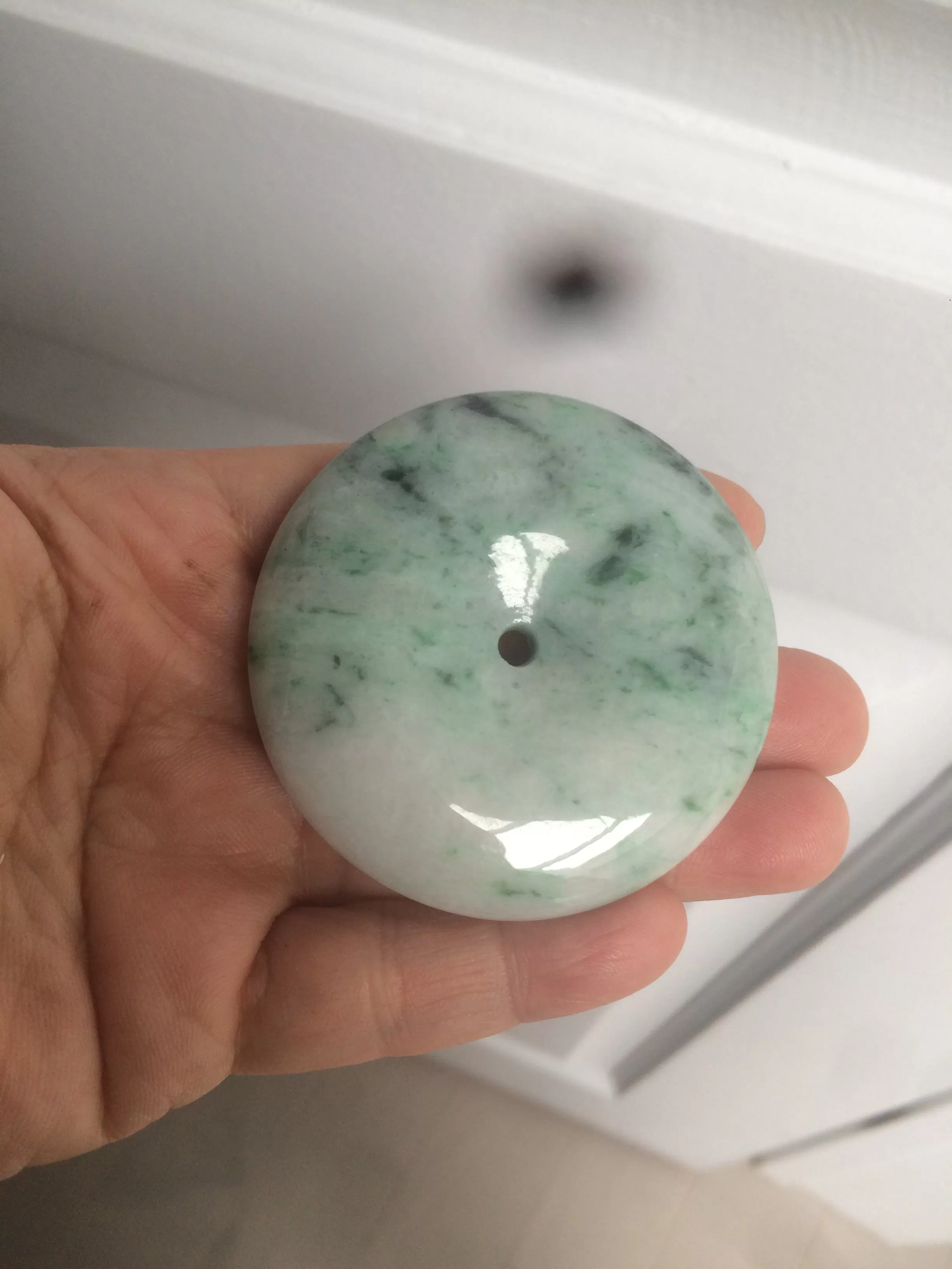 100% Natural sunny green/pink/purple tropical beach jadeite Jade Safety Guardian Button(donut) Pendant/worry stone X123