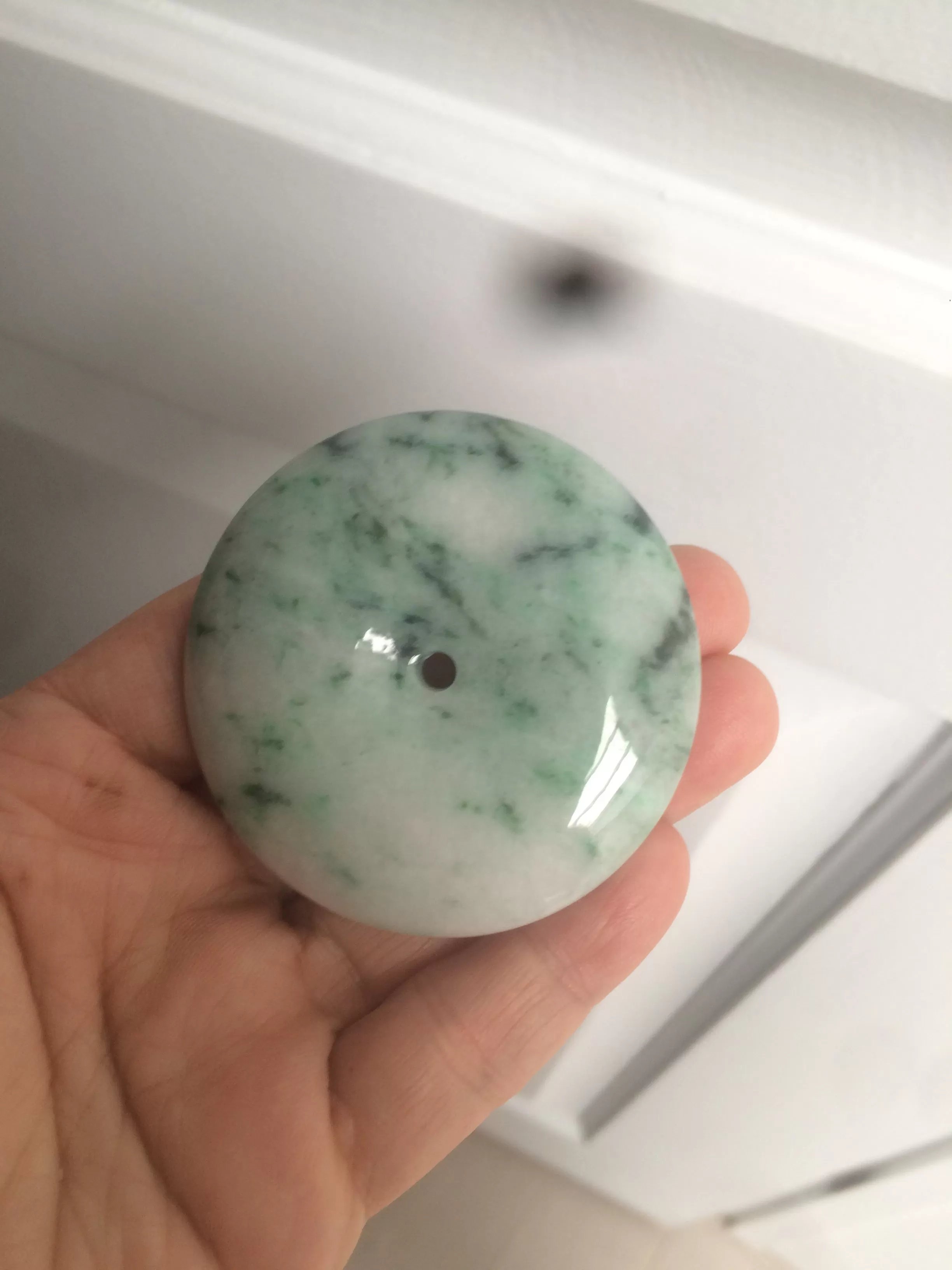 100% Natural sunny green/pink/purple tropical beach jadeite Jade Safety Guardian Button(donut) Pendant/worry stone X123