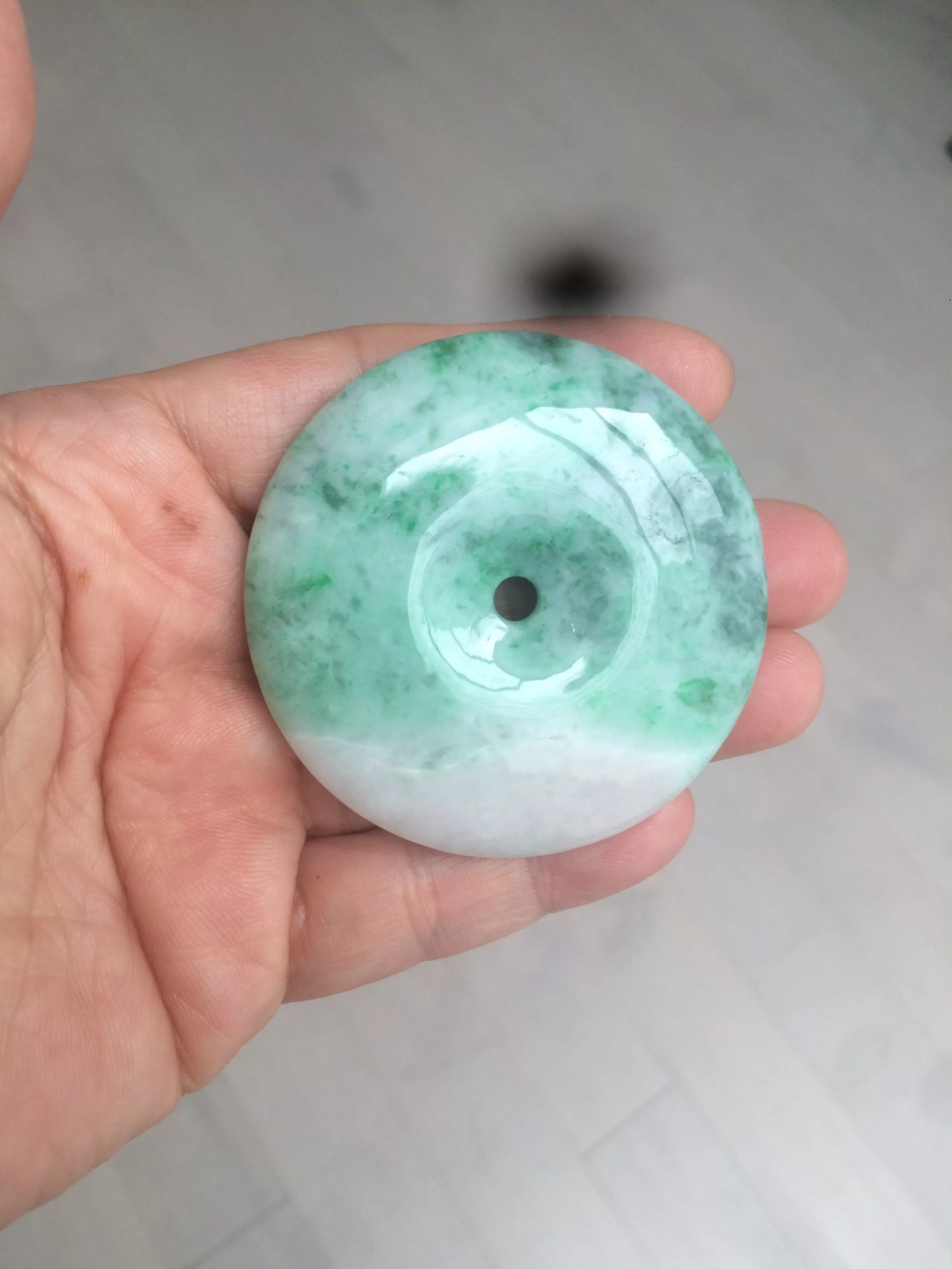 100% Natural sunny green/pink/purple tropical beach jadeite Jade Safety Guardian Button(donut) Pendant/worry stone X123