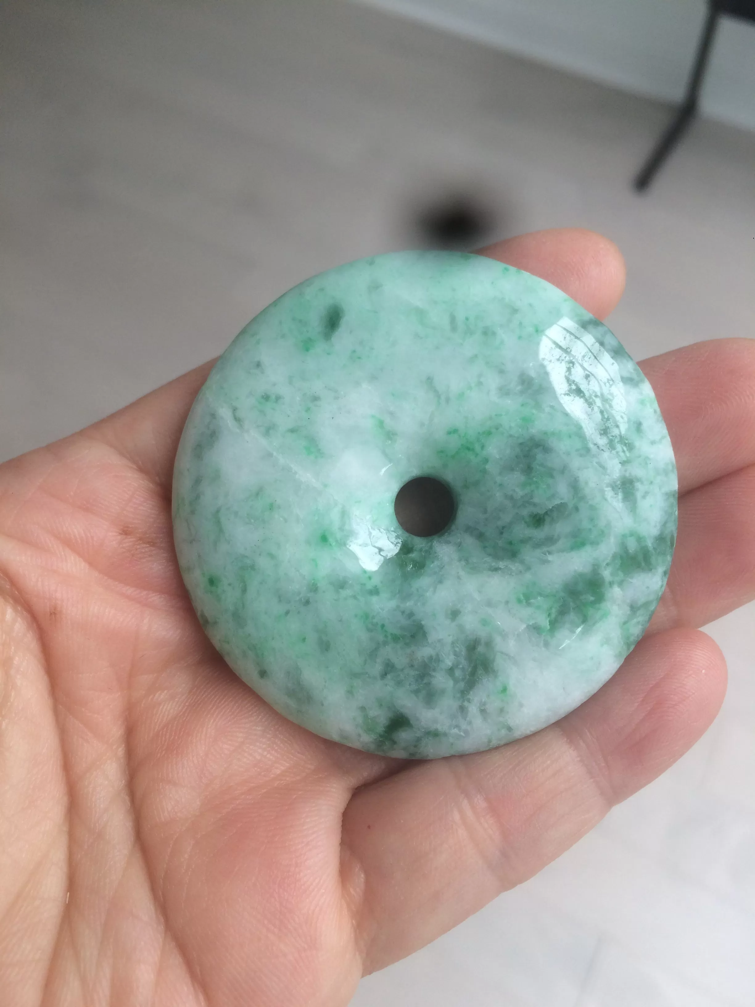 100% Natural sunny green/pink/purple tropical beach jadeite Jade Safety Guardian Button(donut) Pendant/worry stone X123