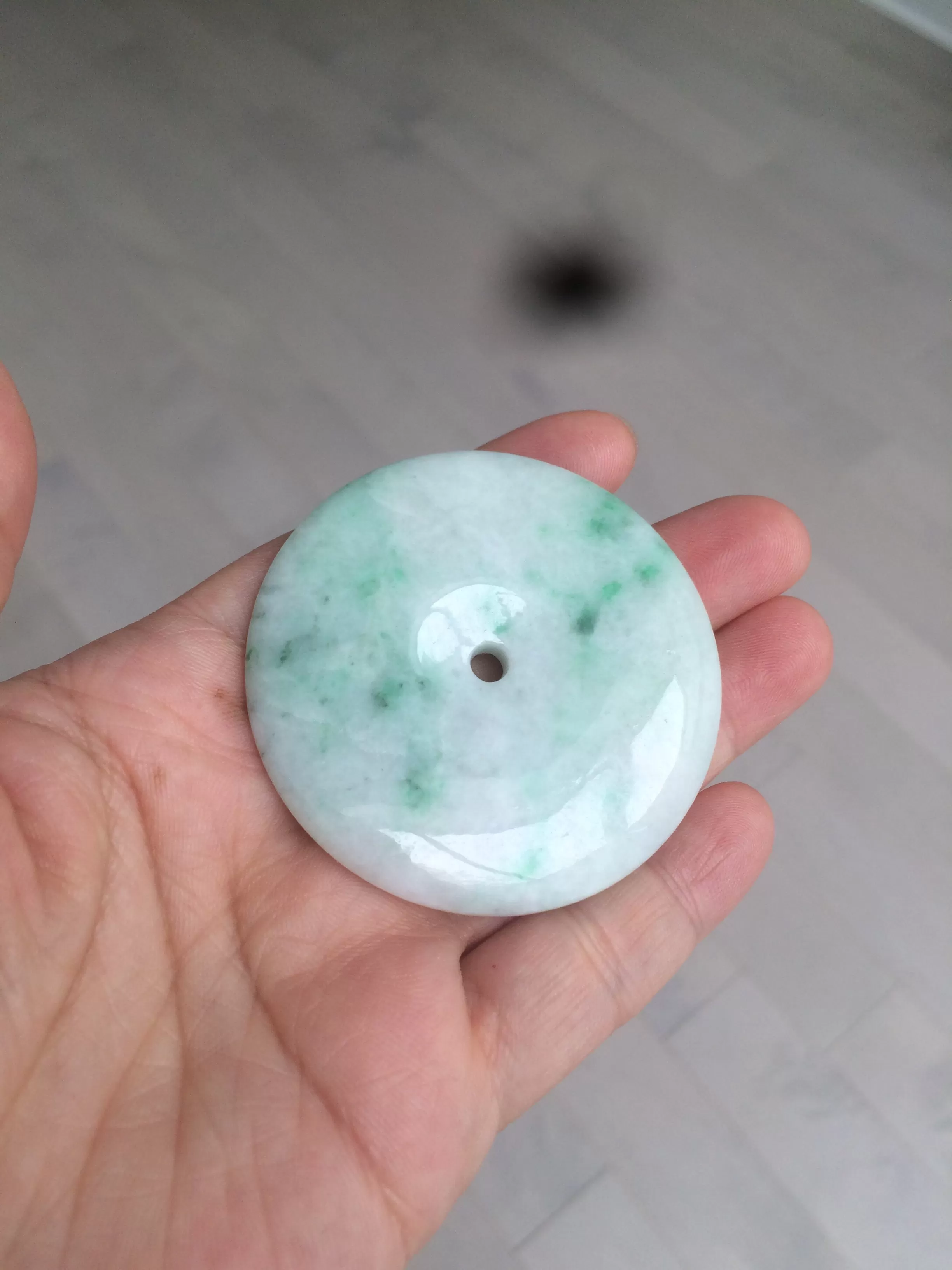 100% Natural sunny green/pink/purple tropical beach jadeite Jade Safety Guardian Button(donut) Pendant/worry stone X123