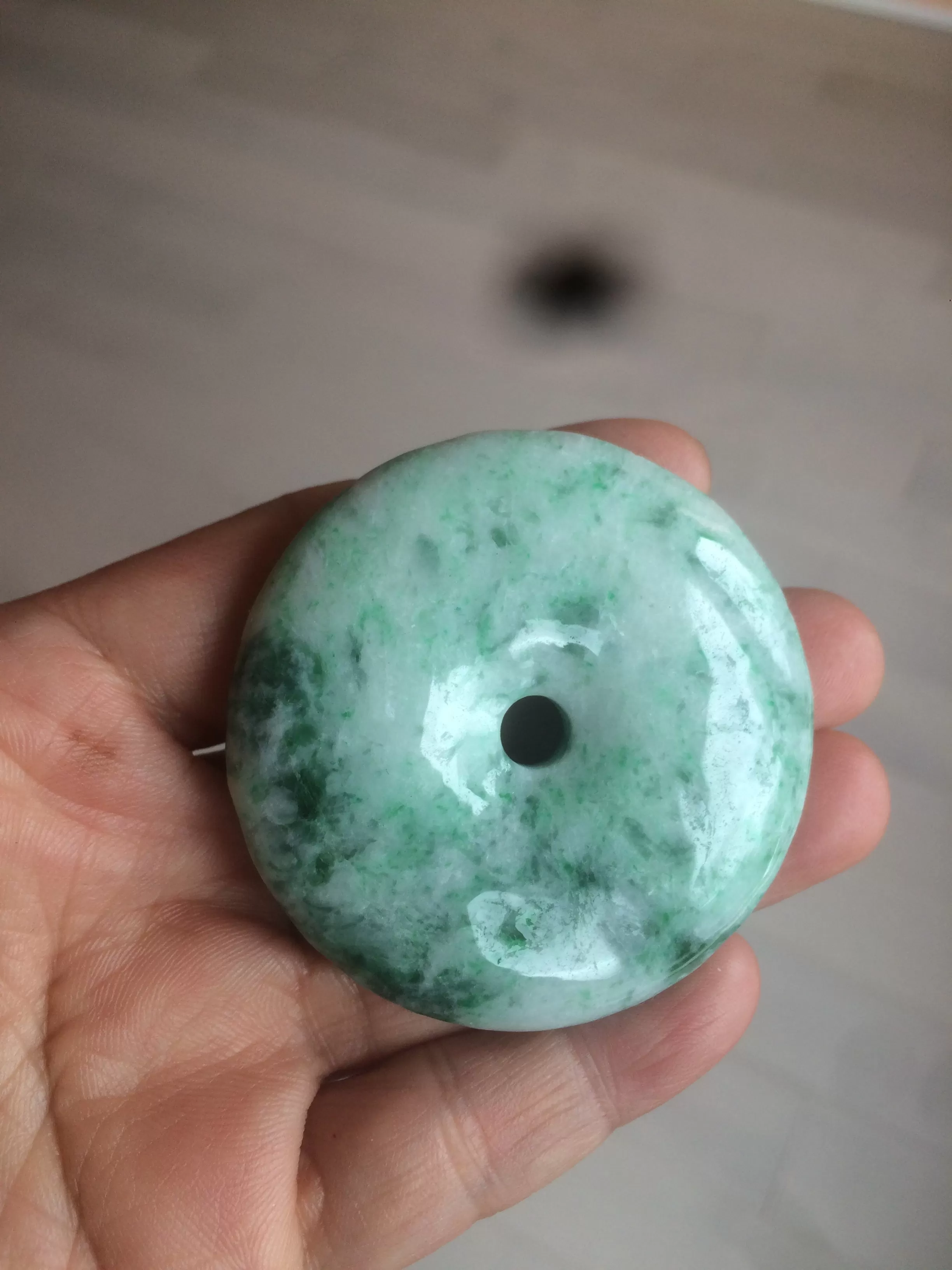 100% Natural sunny green/pink/purple tropical beach jadeite Jade Safety Guardian Button(donut) Pendant/worry stone X123