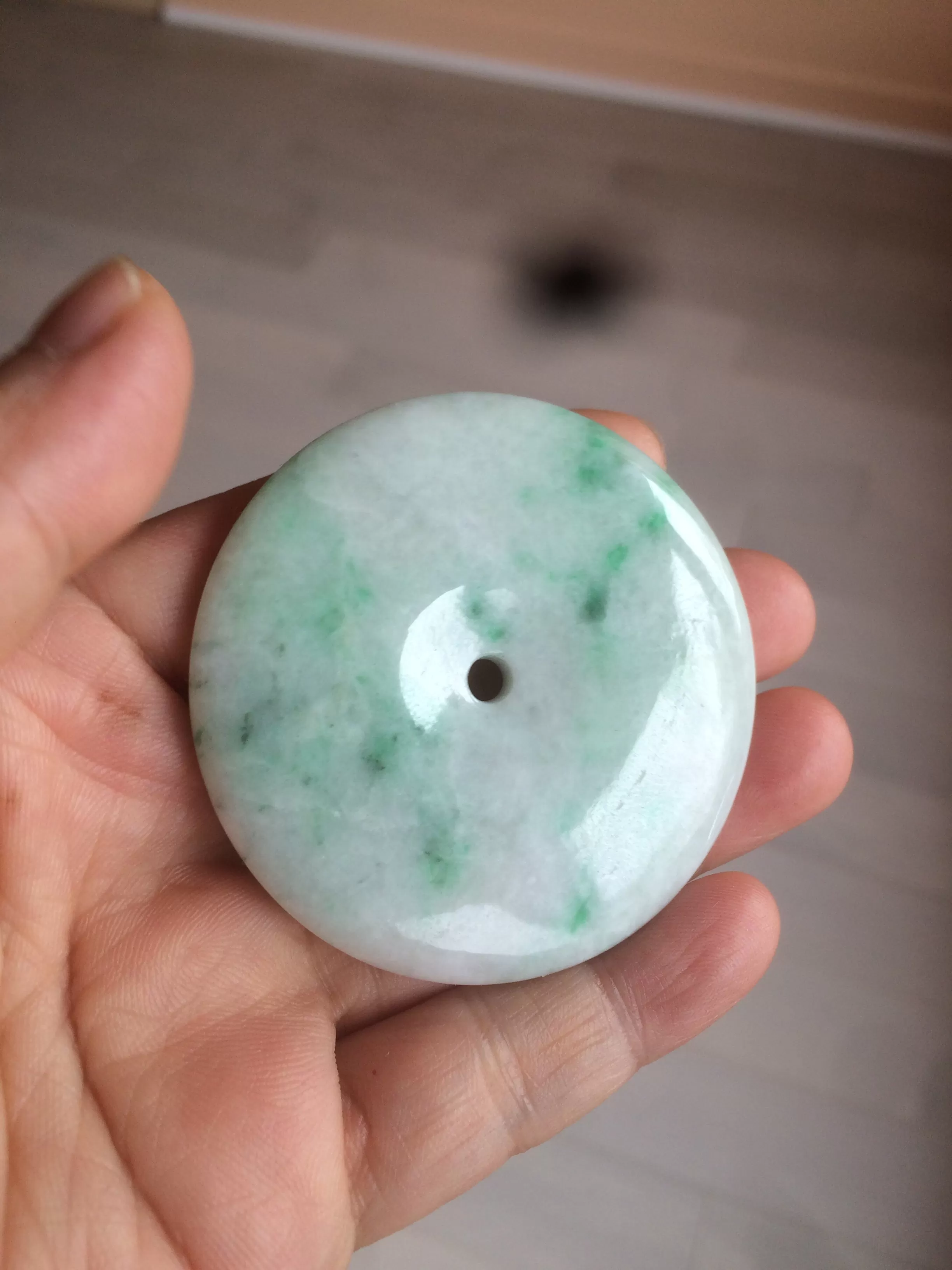 100% Natural sunny green/pink/purple tropical beach jadeite Jade Safety Guardian Button(donut) Pendant/worry stone X123