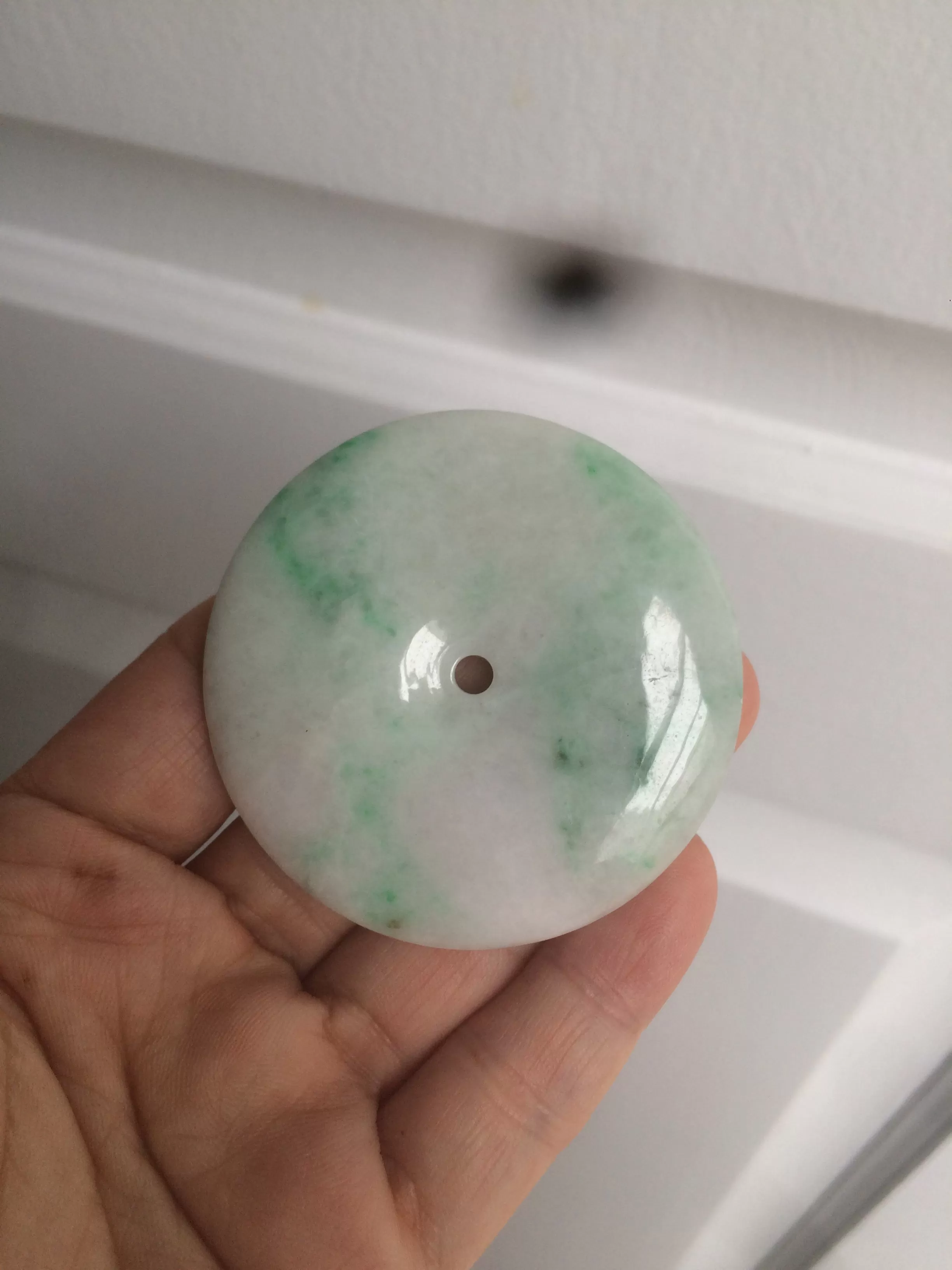 100% Natural sunny green/pink/purple tropical beach jadeite Jade Safety Guardian Button(donut) Pendant/worry stone X123