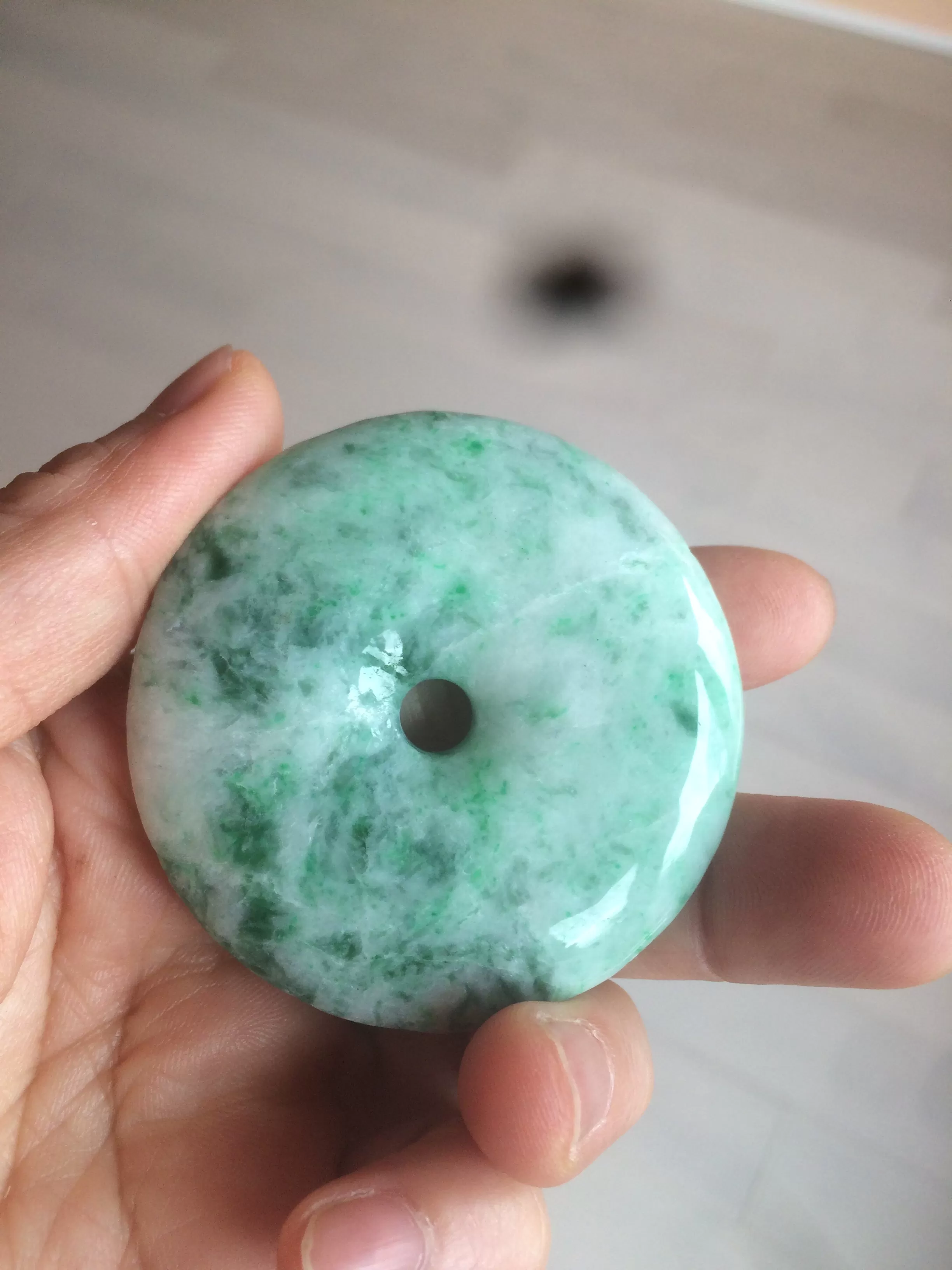 100% Natural sunny green/pink/purple tropical beach jadeite Jade Safety Guardian Button(donut) Pendant/worry stone X123