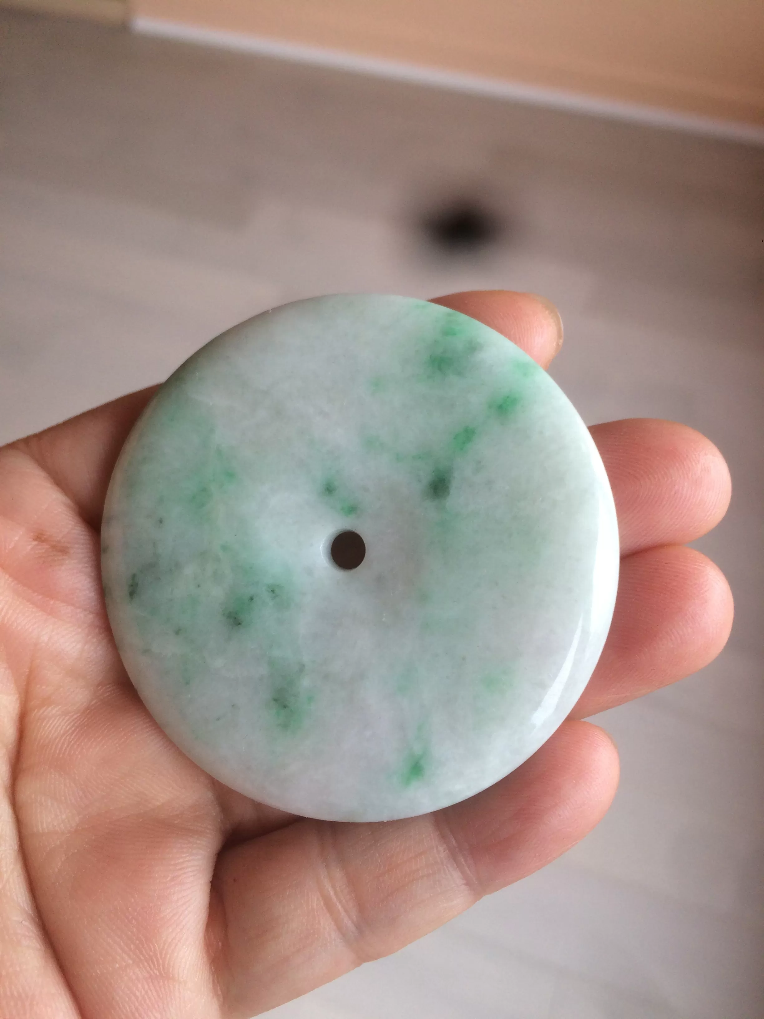 100% Natural sunny green/pink/purple tropical beach jadeite Jade Safety Guardian Button(donut) Pendant/worry stone X123