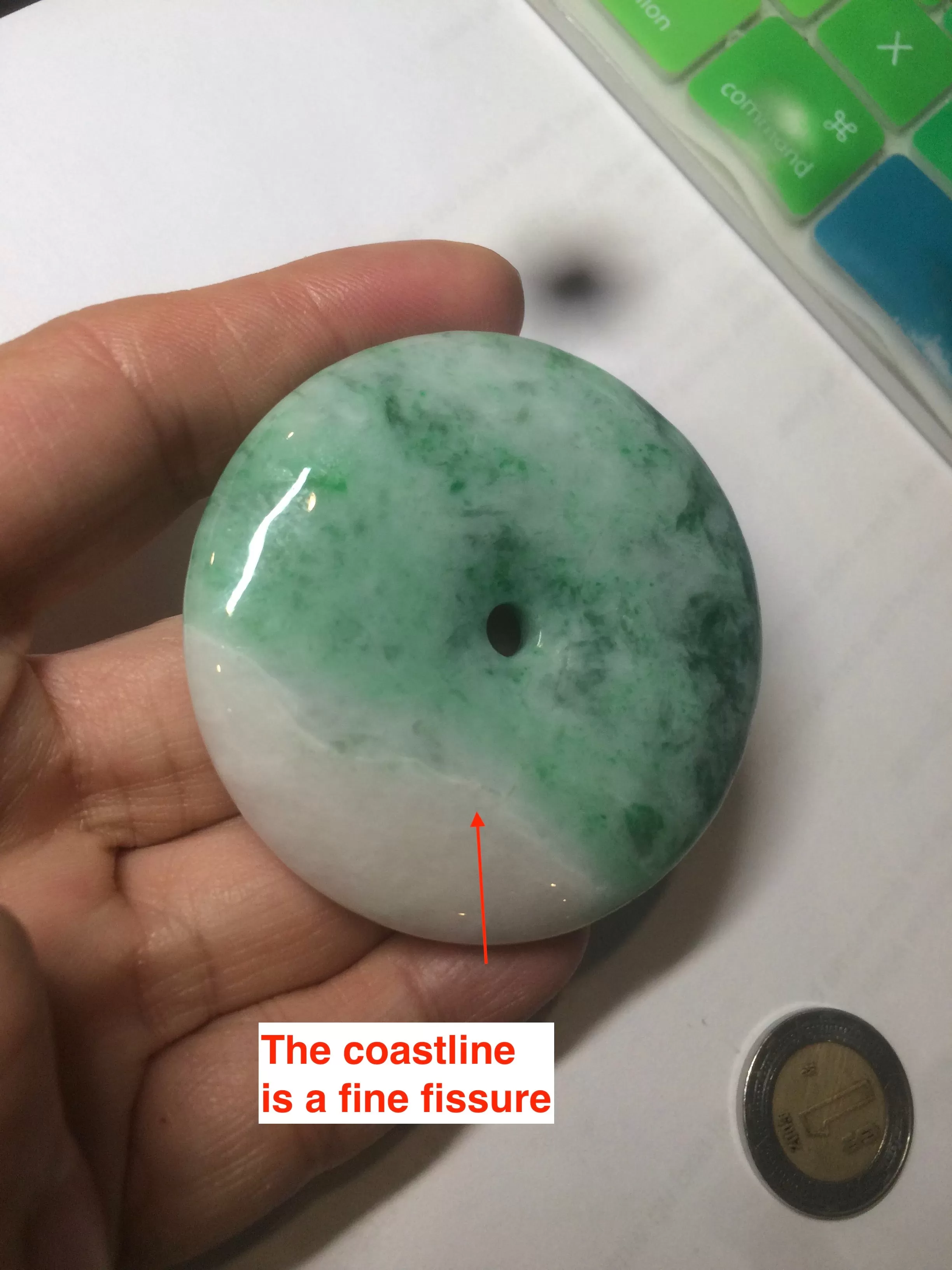 100% Natural sunny green/pink/purple tropical beach jadeite Jade Safety Guardian Button(donut) Pendant/worry stone X123