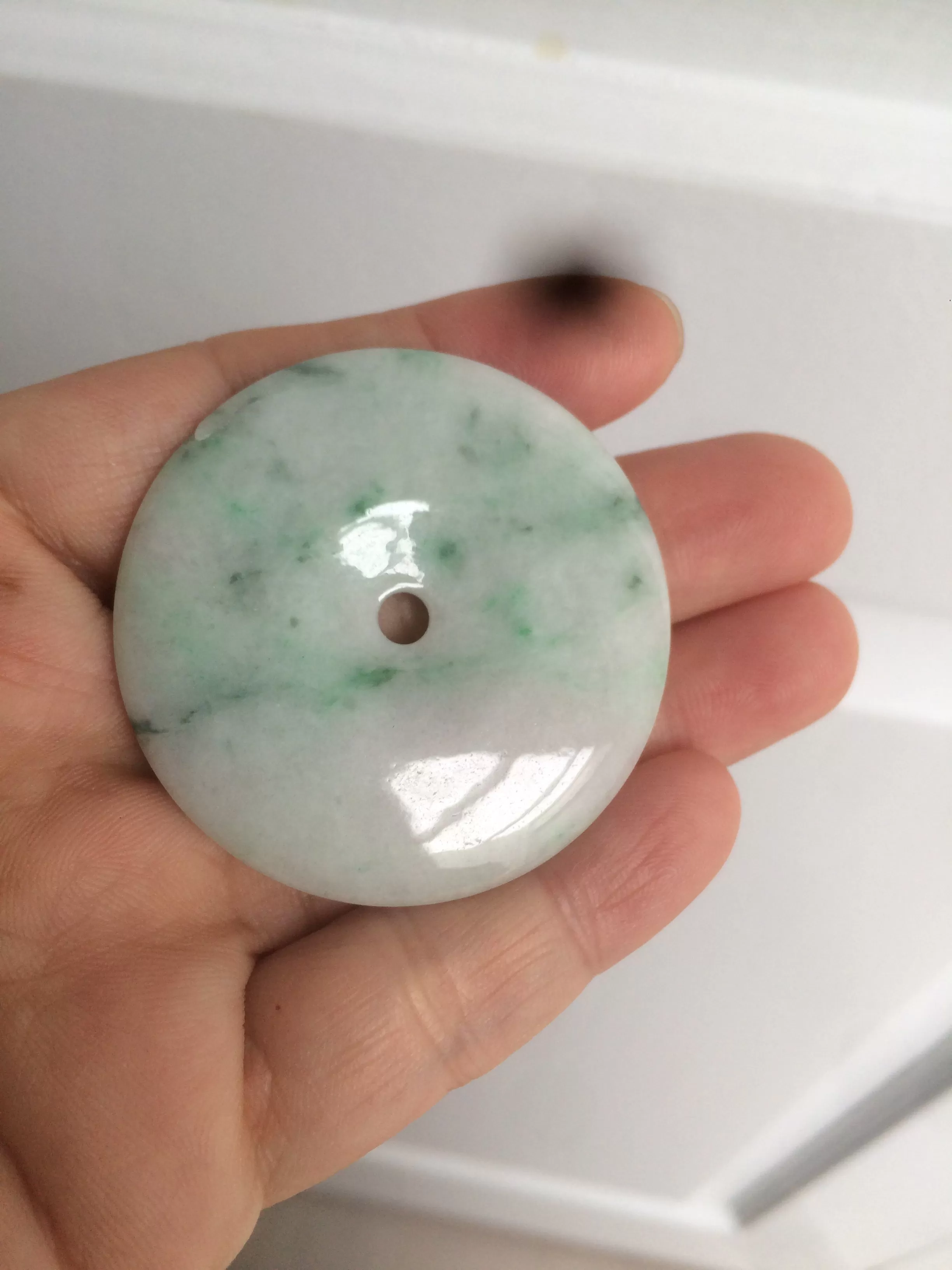 100% Natural sunny green/pink/purple tropical beach jadeite Jade Safety Guardian Button(donut) Pendant/worry stone X123