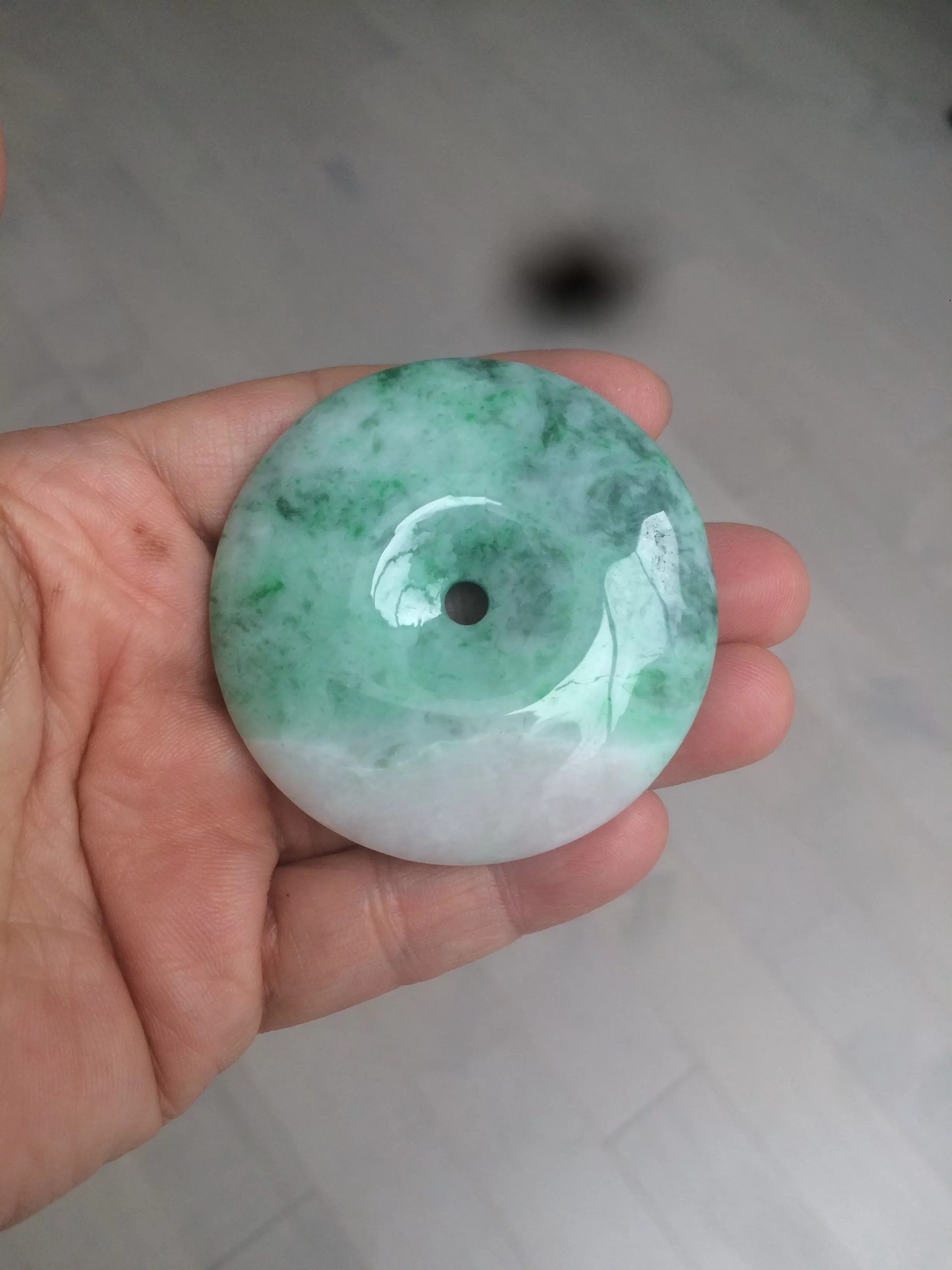 100% Natural sunny green/pink/purple tropical beach jadeite Jade Safety Guardian Button(donut) Pendant/worry stone X123