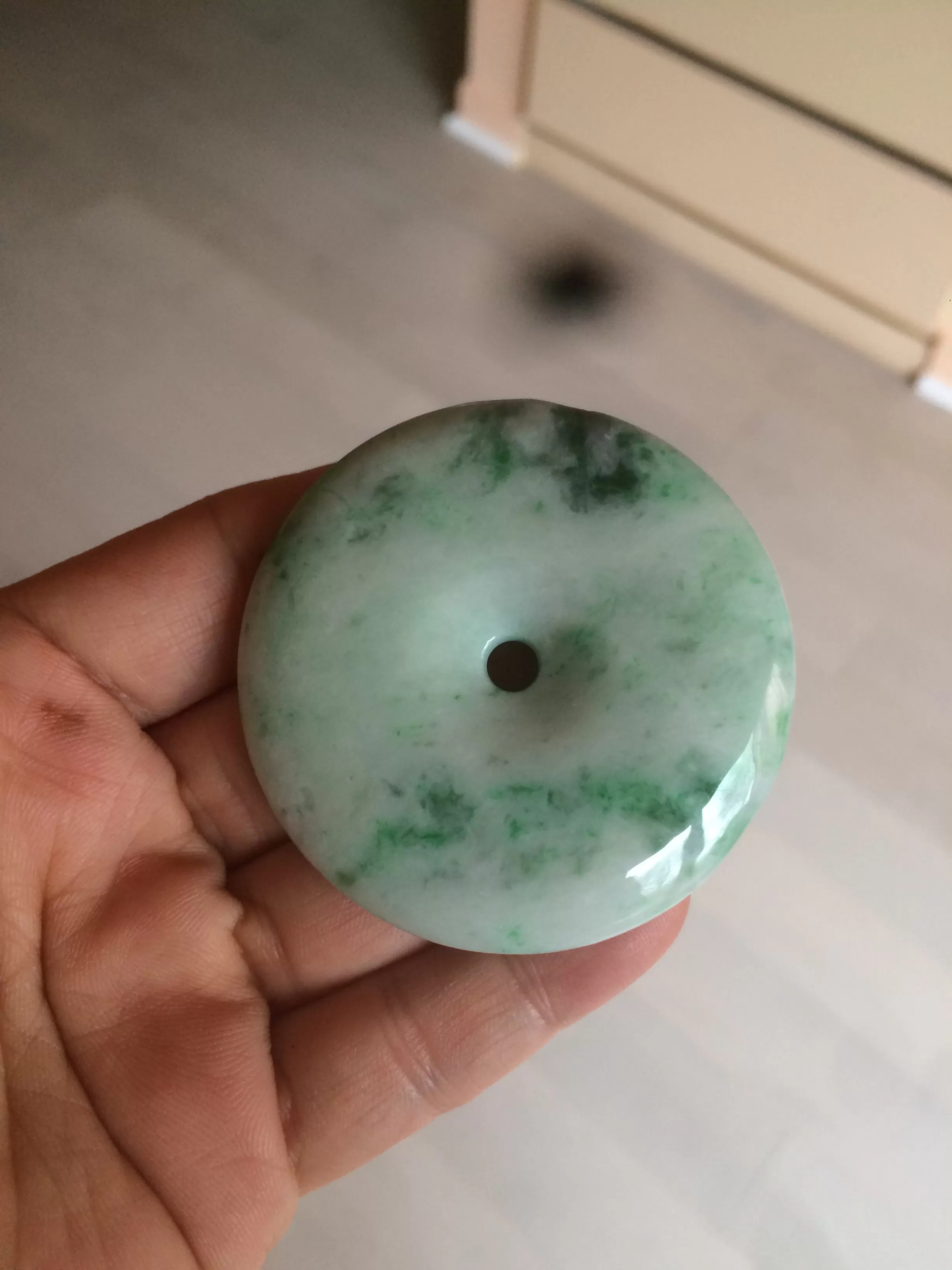 100% Natural sunny green/pink/purple tropical beach jadeite Jade Safety Guardian Button(donut) Pendant/worry stone X123