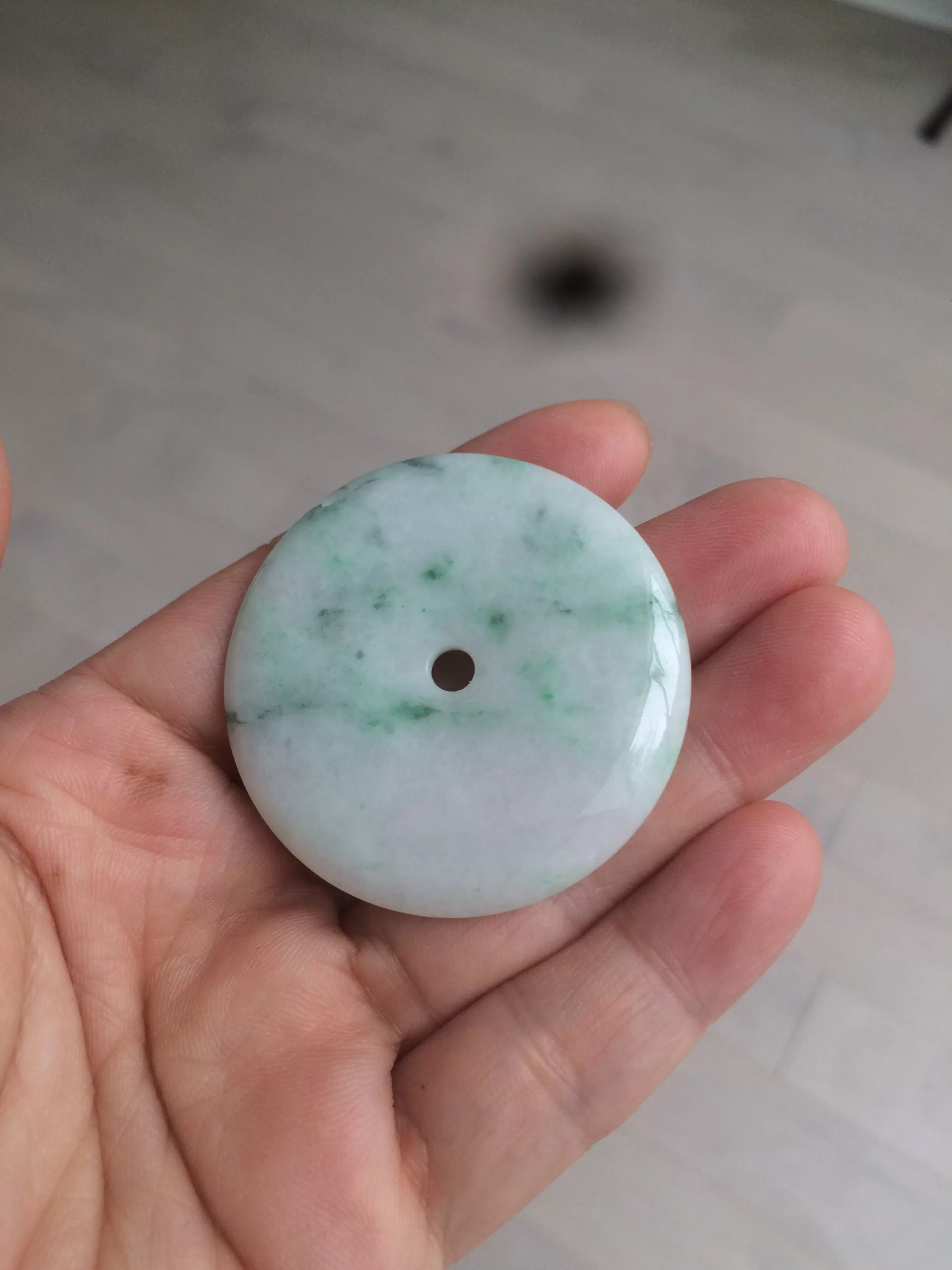 100% Natural sunny green/pink/purple tropical beach jadeite Jade Safety Guardian Button(donut) Pendant/worry stone X123