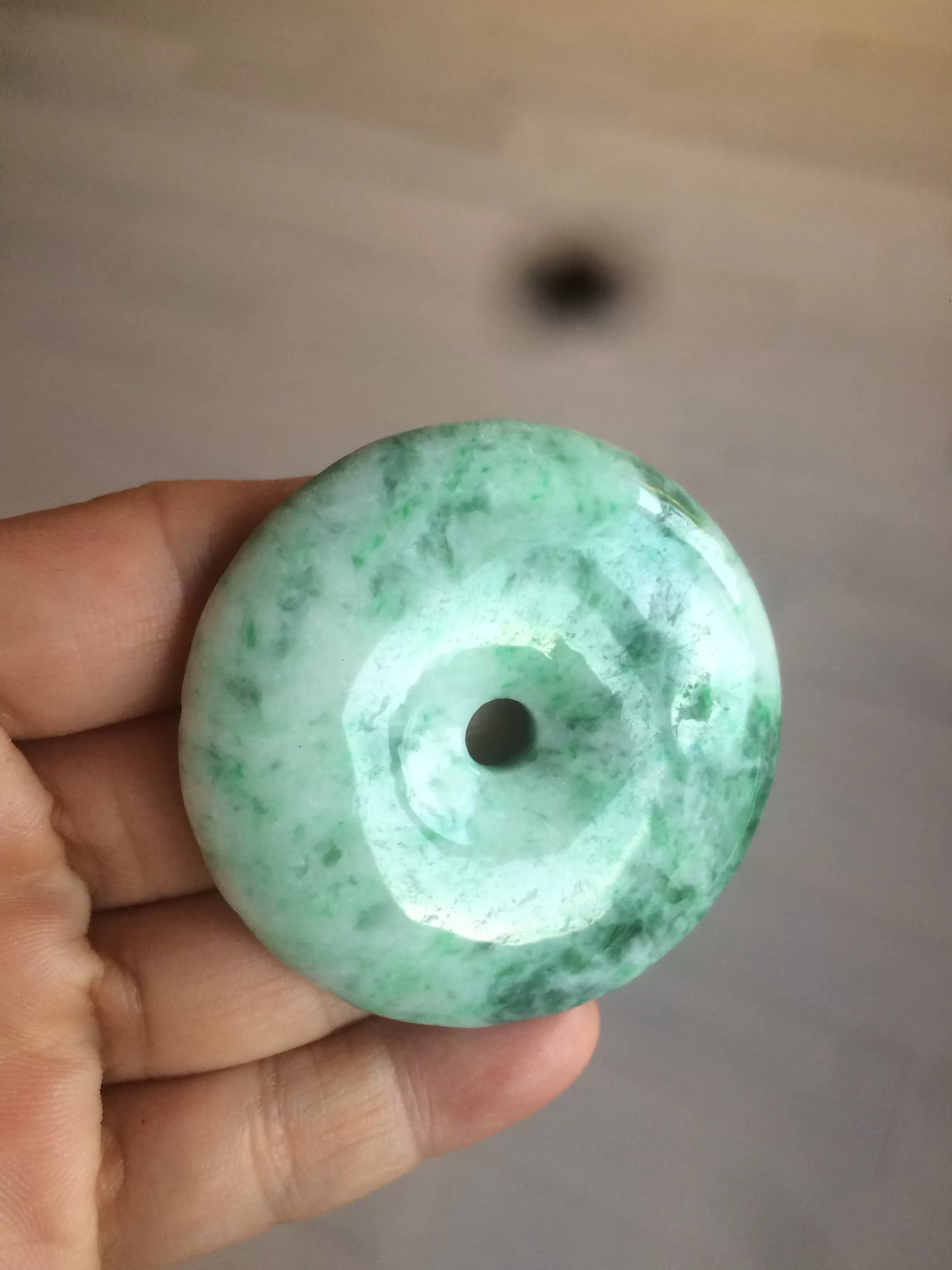 100% Natural sunny green/pink/purple tropical beach jadeite Jade Safety Guardian Button(donut) Pendant/worry stone X123