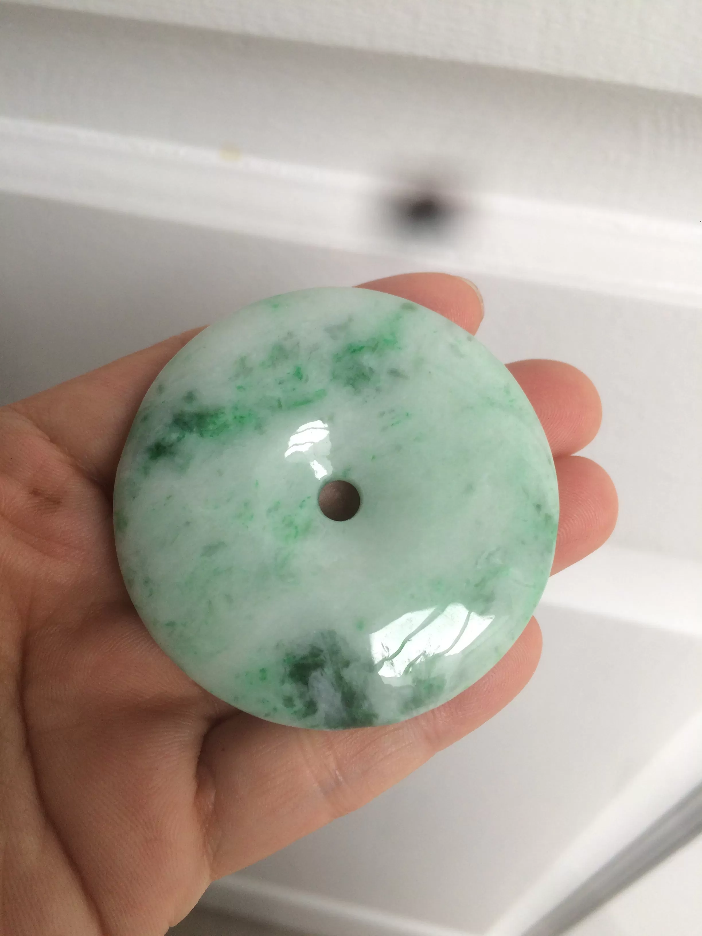 100% Natural sunny green/pink/purple tropical beach jadeite Jade Safety Guardian Button(donut) Pendant/worry stone X123