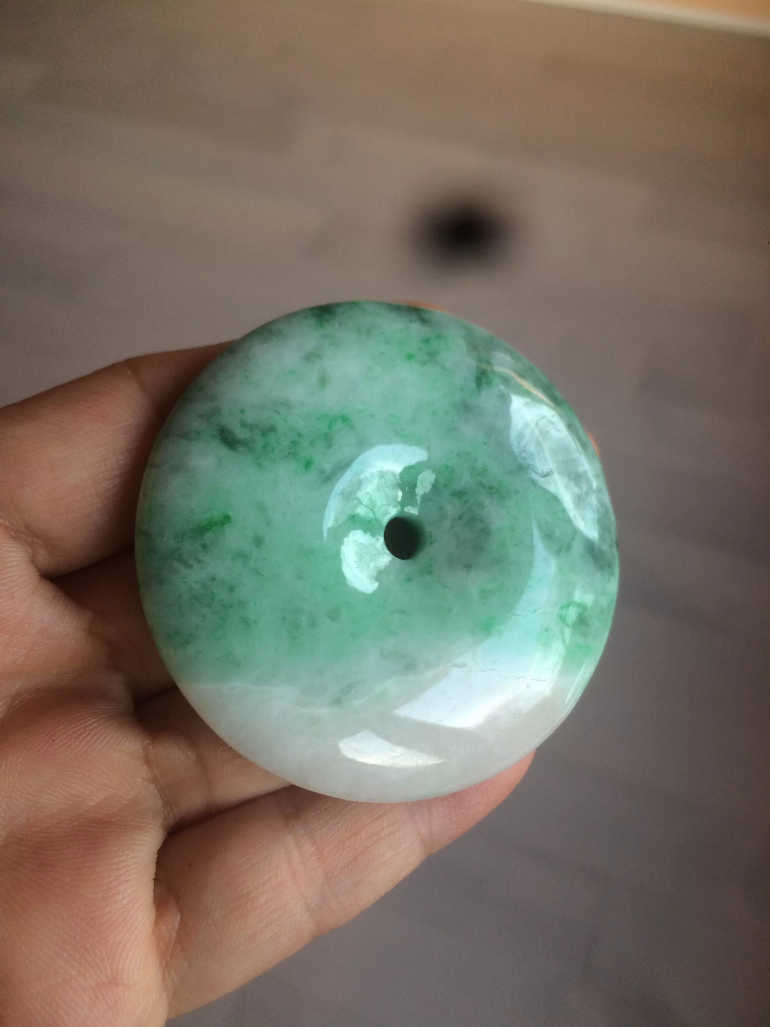 100% Natural sunny green/pink/purple tropical beach jadeite Jade Safety Guardian Button(donut) Pendant/worry stone X123