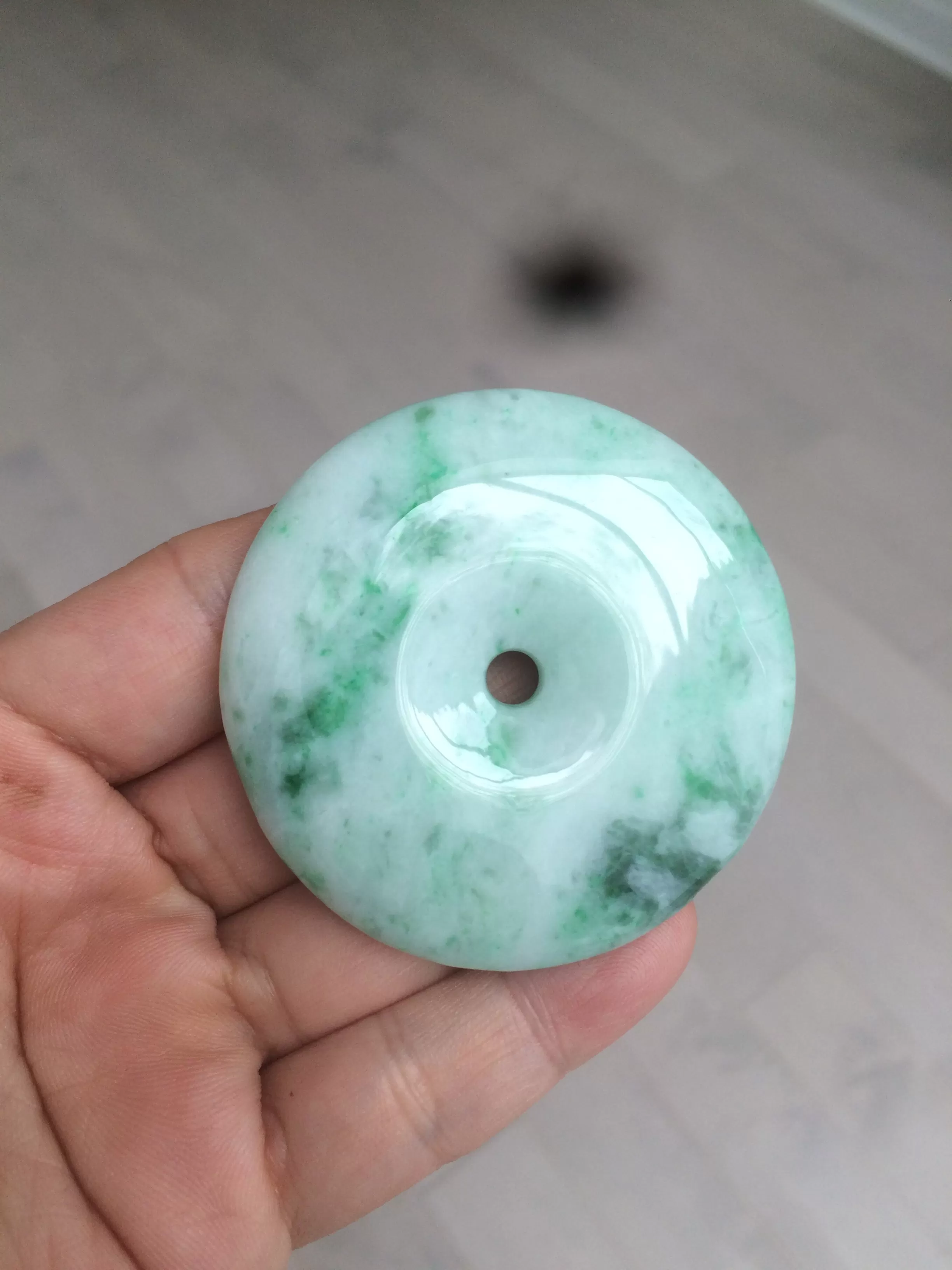 100% Natural sunny green/pink/purple tropical beach jadeite Jade Safety Guardian Button(donut) Pendant/worry stone X123