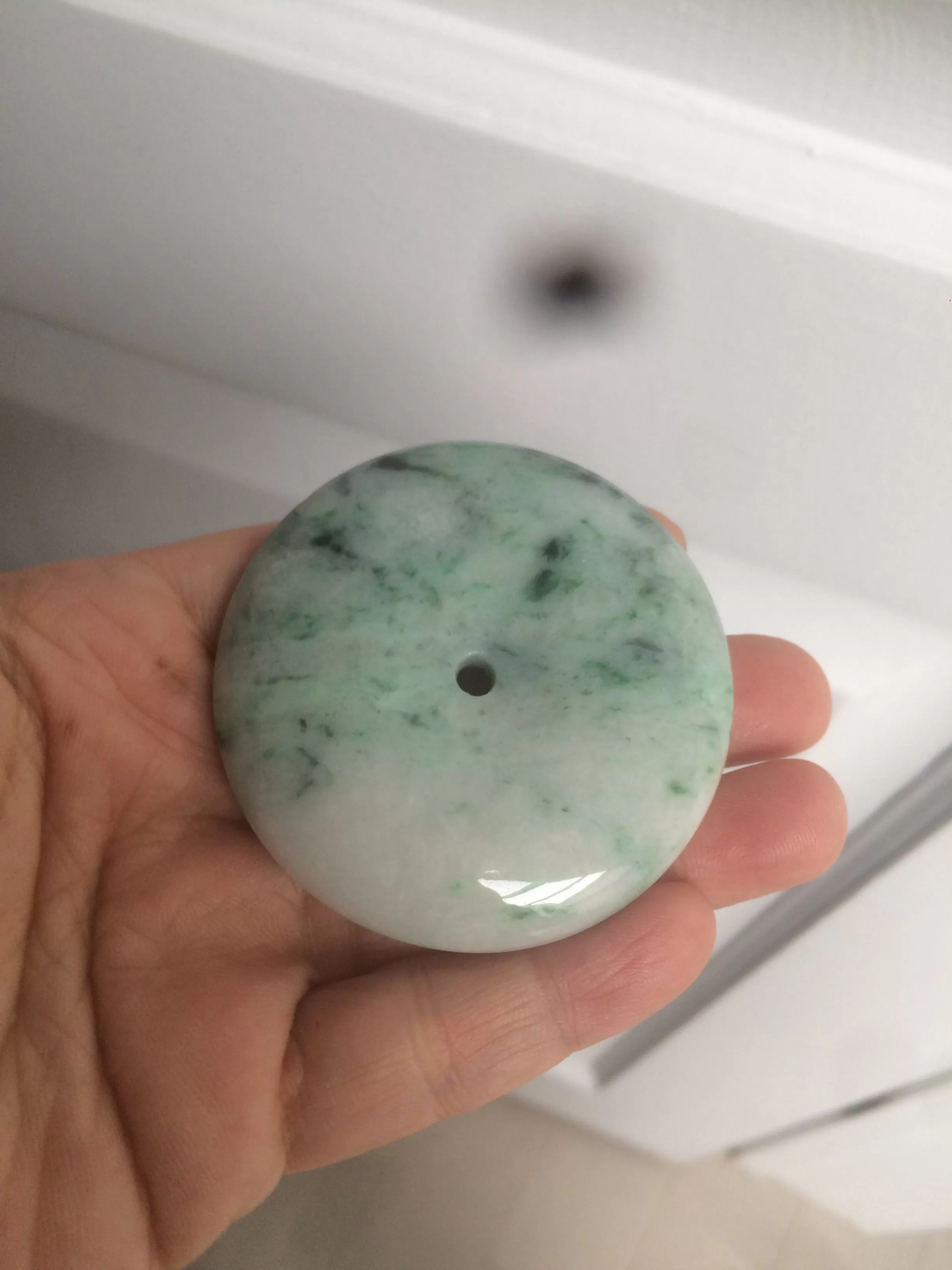 100% Natural sunny green/pink/purple tropical beach jadeite Jade Safety Guardian Button(donut) Pendant/worry stone X123