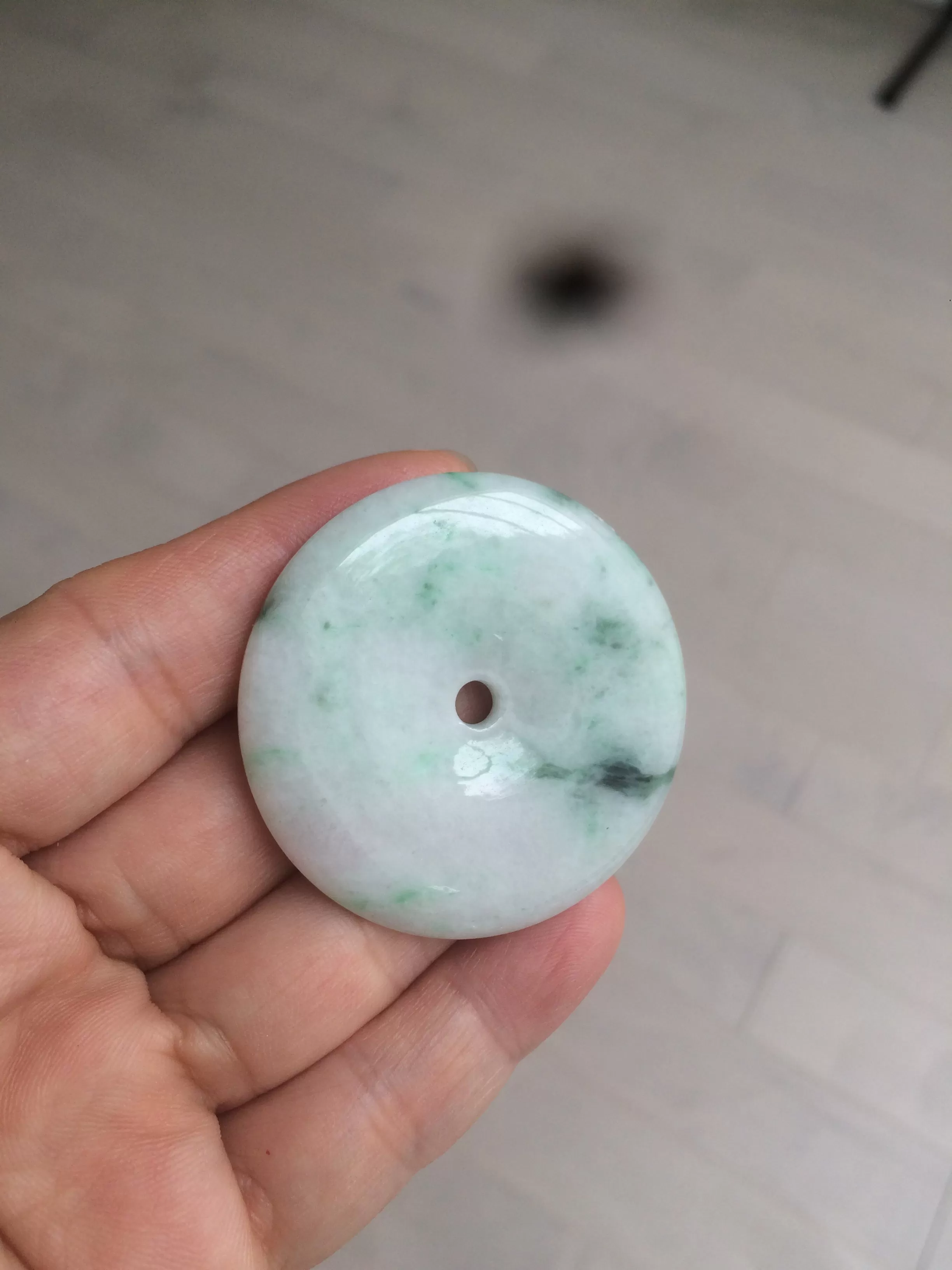 100% Natural sunny green/pink/purple tropical beach jadeite Jade Safety Guardian Button(donut) Pendant/worry stone X123