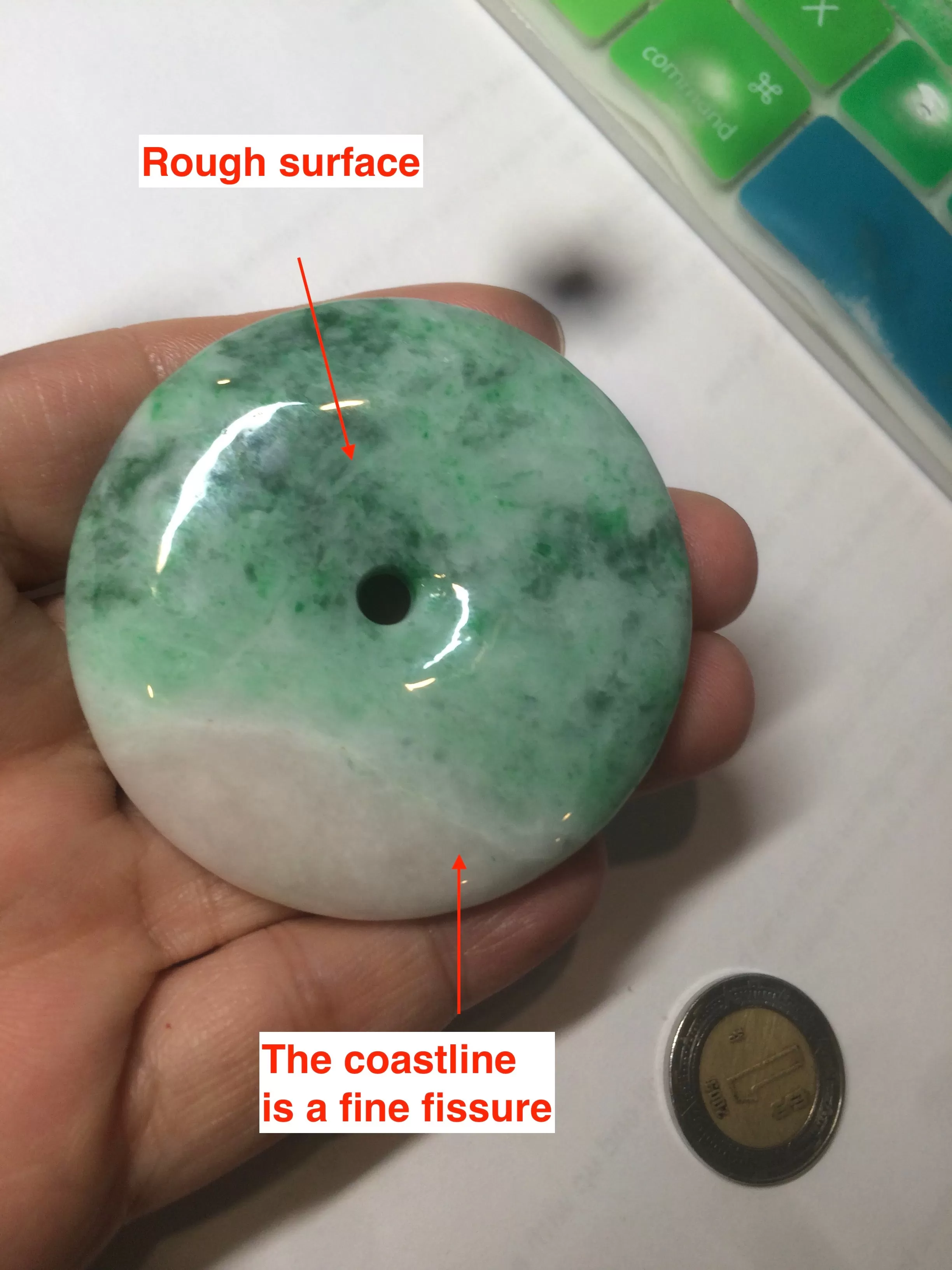 100% Natural sunny green/pink/purple tropical beach jadeite Jade Safety Guardian Button(donut) Pendant/worry stone X123