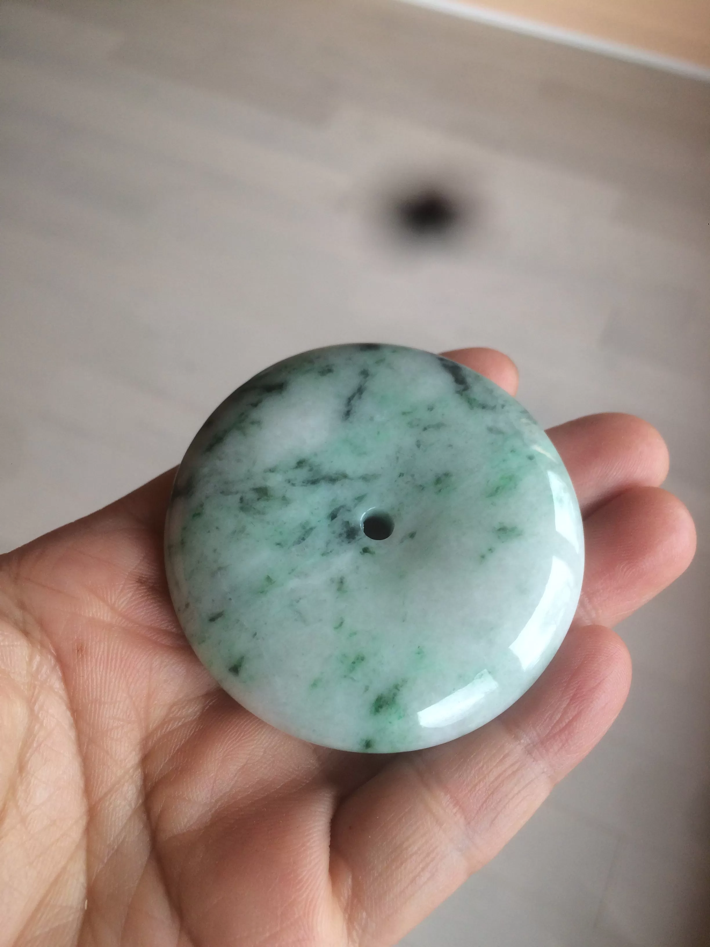 100% Natural sunny green/pink/purple tropical beach jadeite Jade Safety Guardian Button(donut) Pendant/worry stone X123