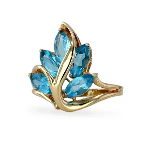 10K yellow gold Petal blue topaz ring-M001