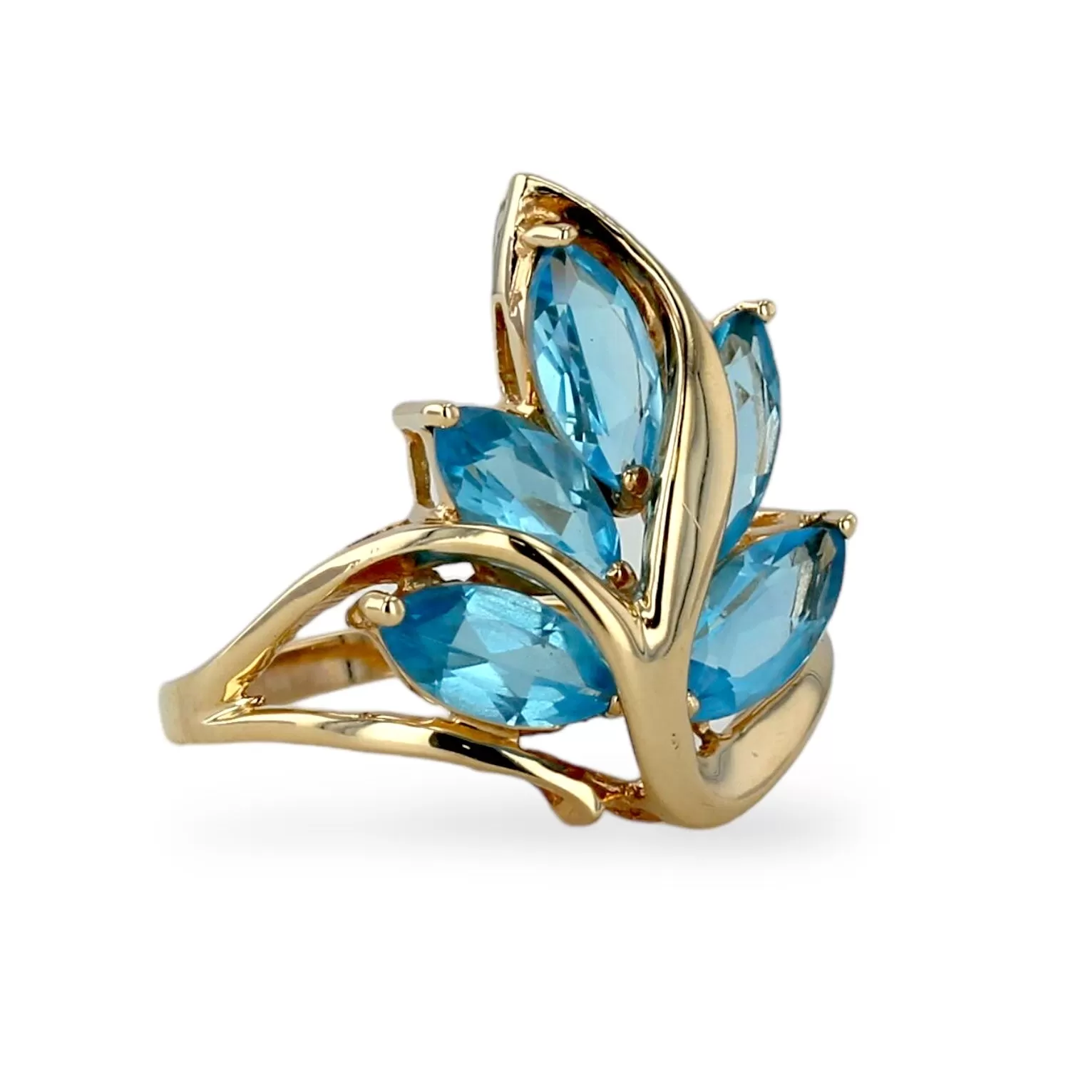 10K yellow gold Petal blue topaz ring-M001