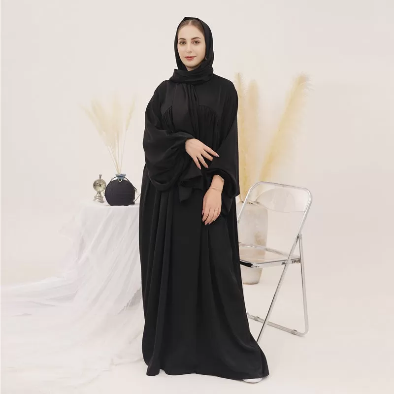 11 Color Options Satin Muslim Women Long Robe Abaya Dress With Pocket