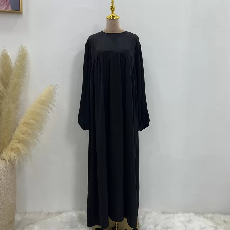 11 Color Options Satin Muslim Women Long Robe Abaya Dress With Pocket