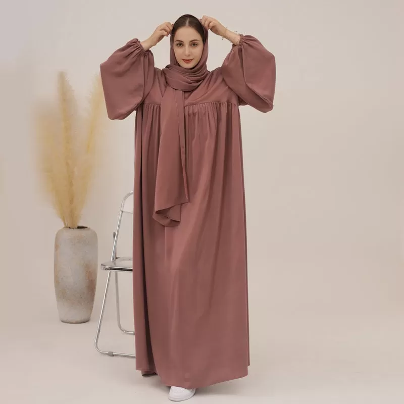 11 Color Options Satin Muslim Women Long Robe Abaya Dress With Pocket