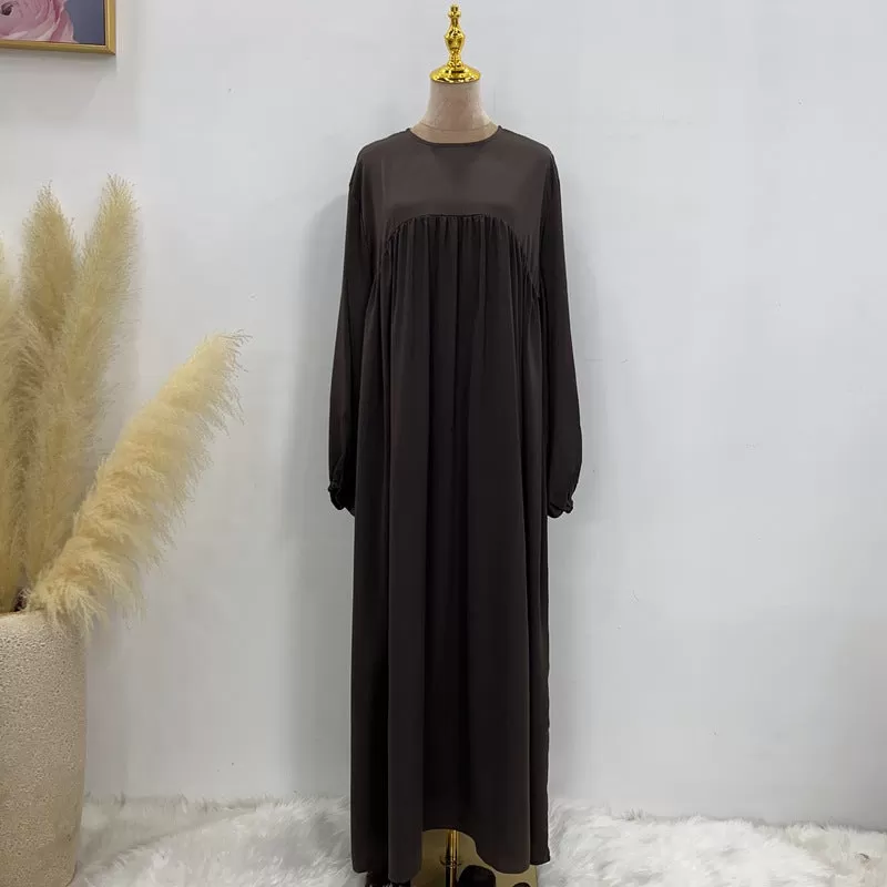 11 Color Options Satin Muslim Women Long Robe Abaya Dress With Pocket