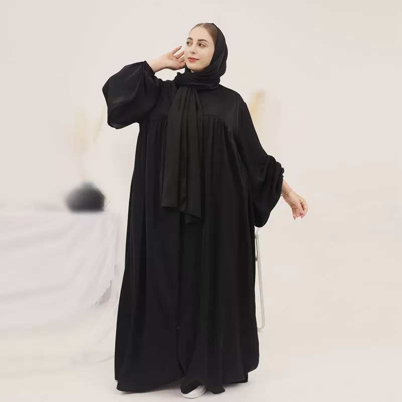 11 Color Options Satin Muslim Women Long Robe Abaya Dress With Pocket