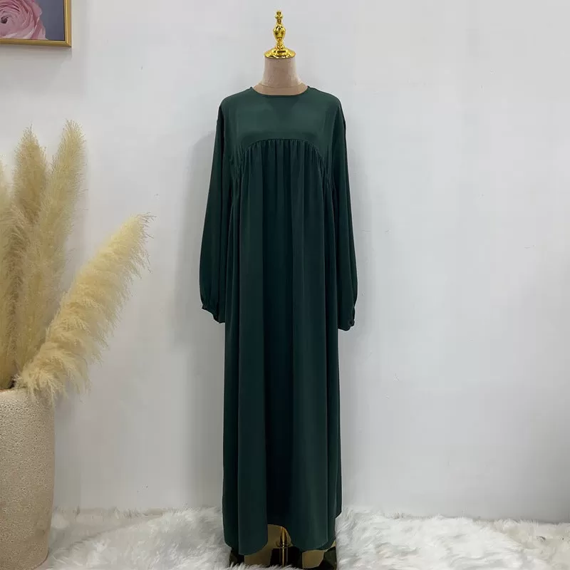 11 Color Options Satin Muslim Women Long Robe Abaya Dress With Pocket