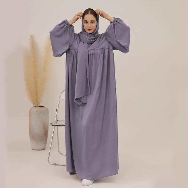 11 Color Options Satin Muslim Women Long Robe Abaya Dress With Pocket