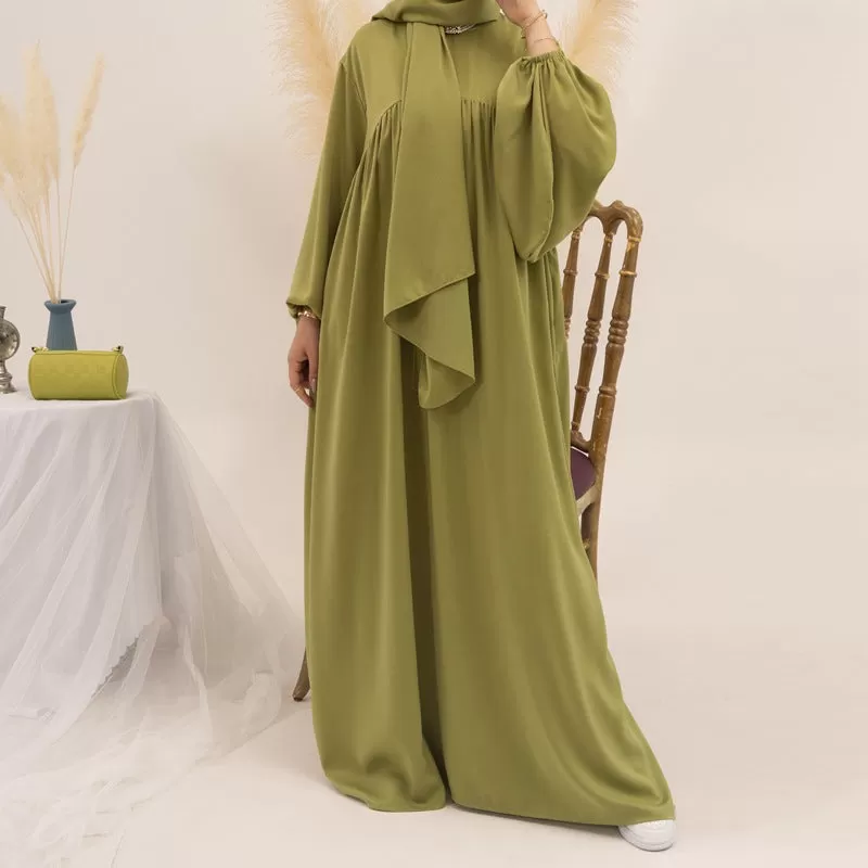 11 Color Options Satin Muslim Women Long Robe Abaya Dress With Pocket