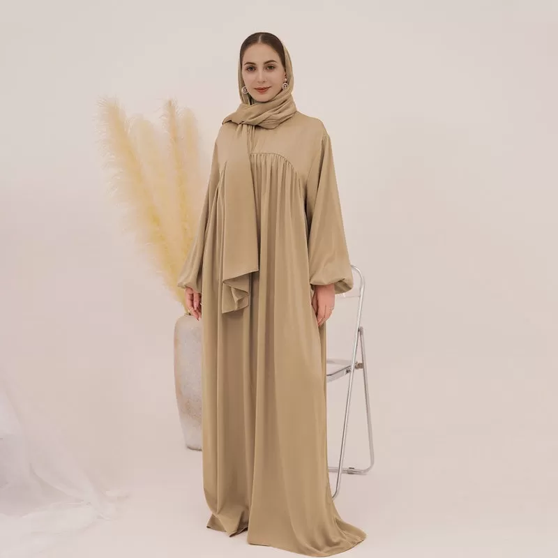 11 Color Options Satin Muslim Women Long Robe Abaya Dress With Pocket