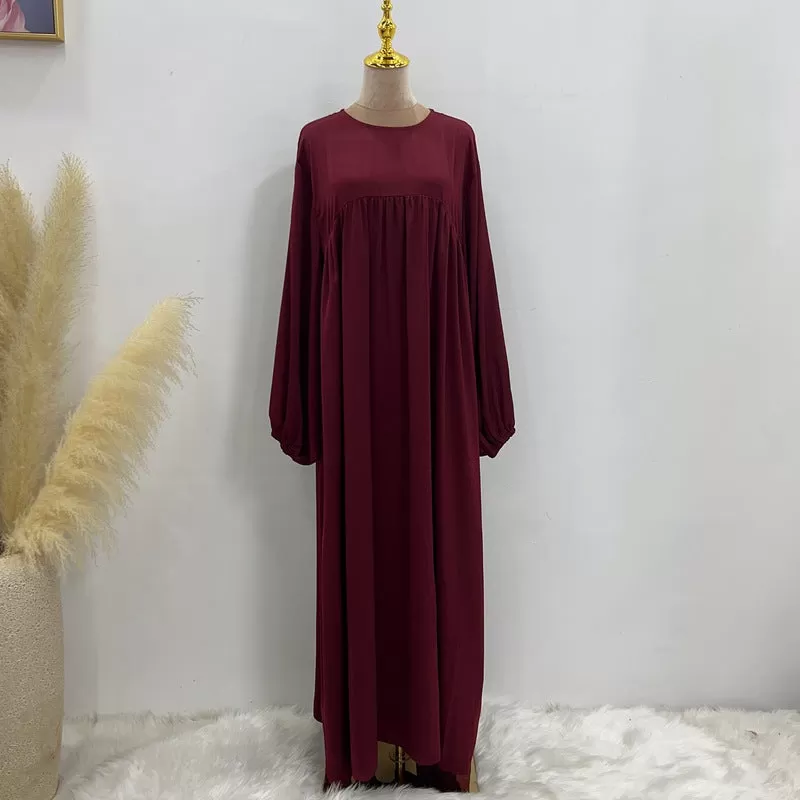 11 Color Options Satin Muslim Women Long Robe Abaya Dress With Pocket